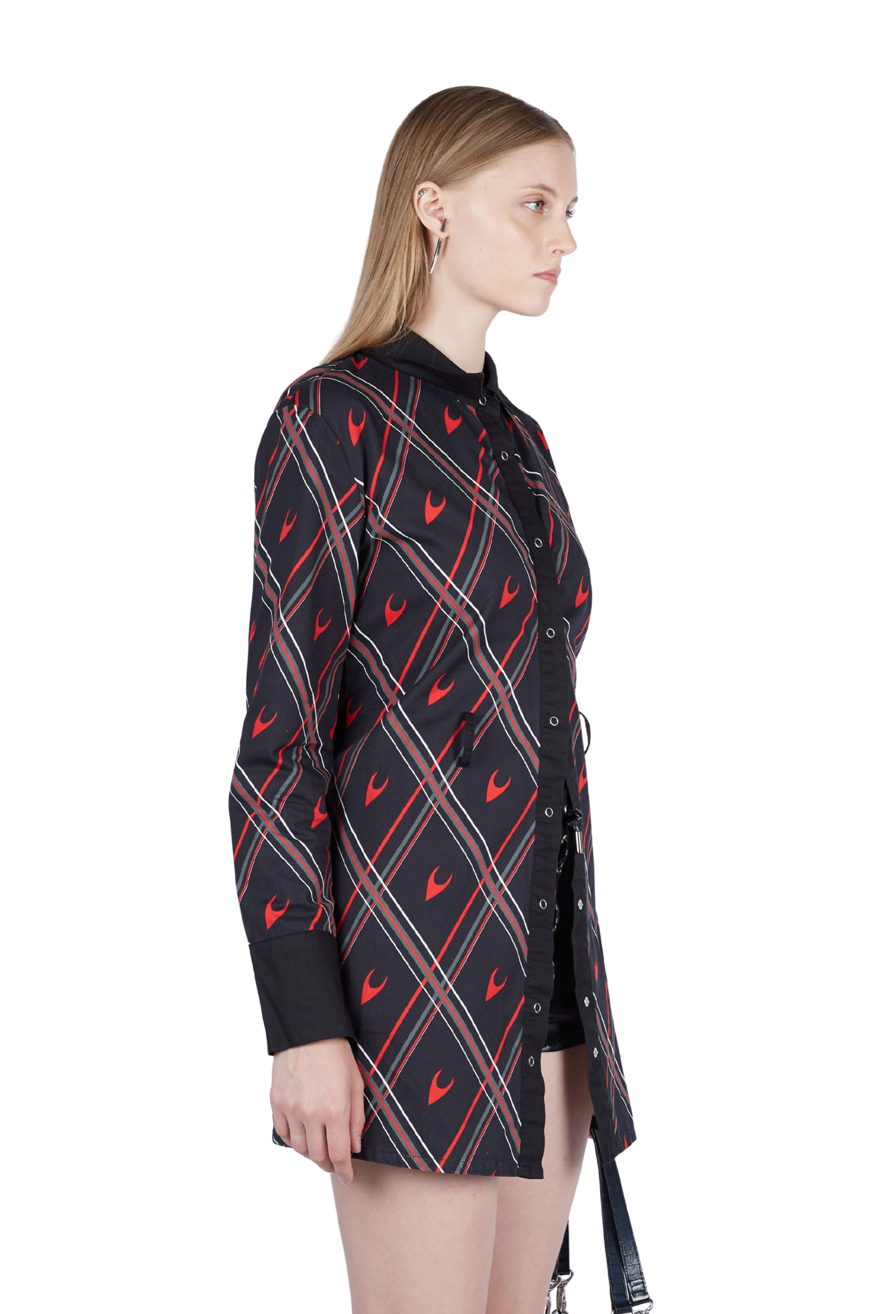 Plaid Print Cinching Long Sleeve Dress Shirt
