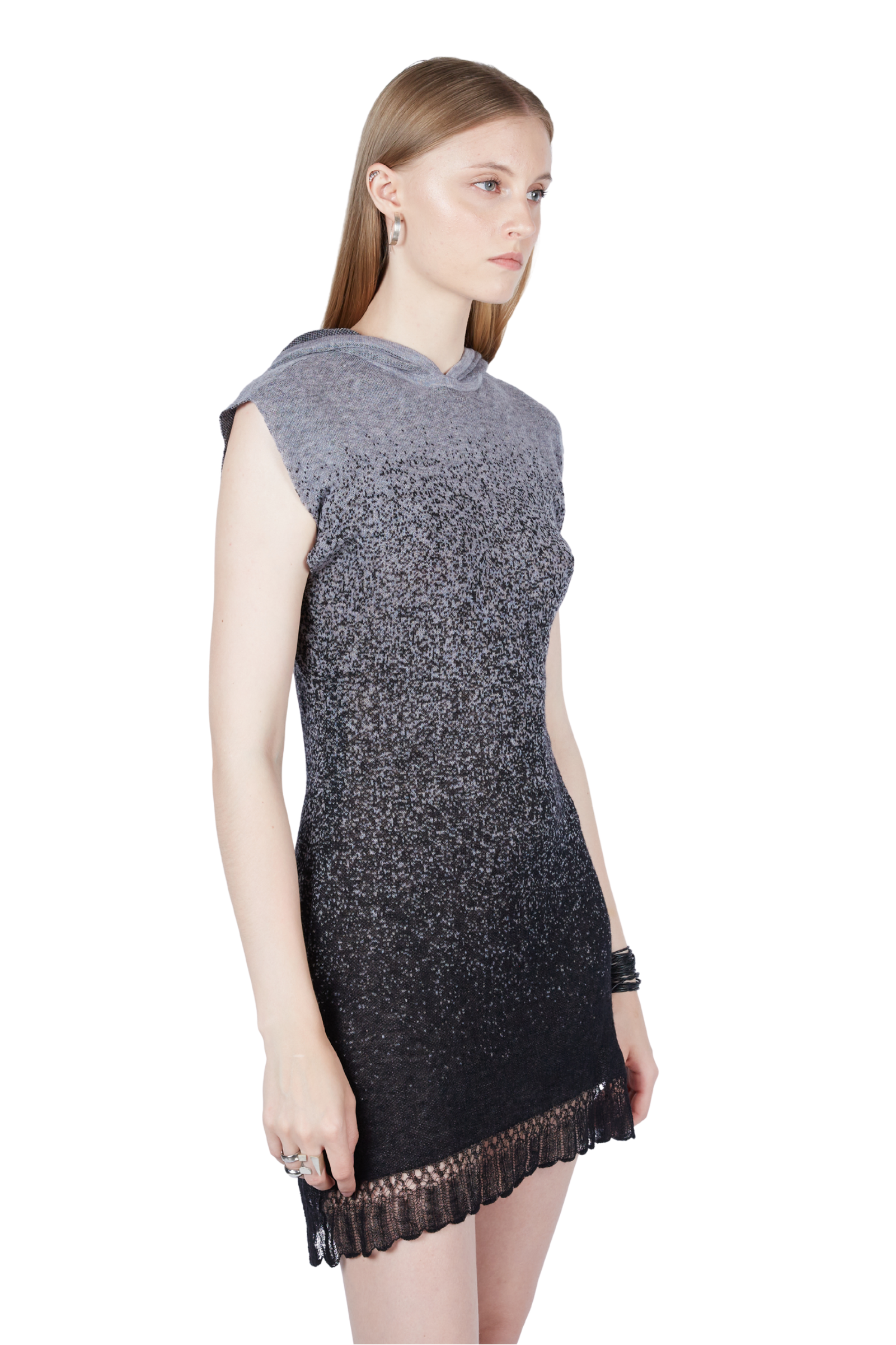 Gradient Intarsia Hooded Dress