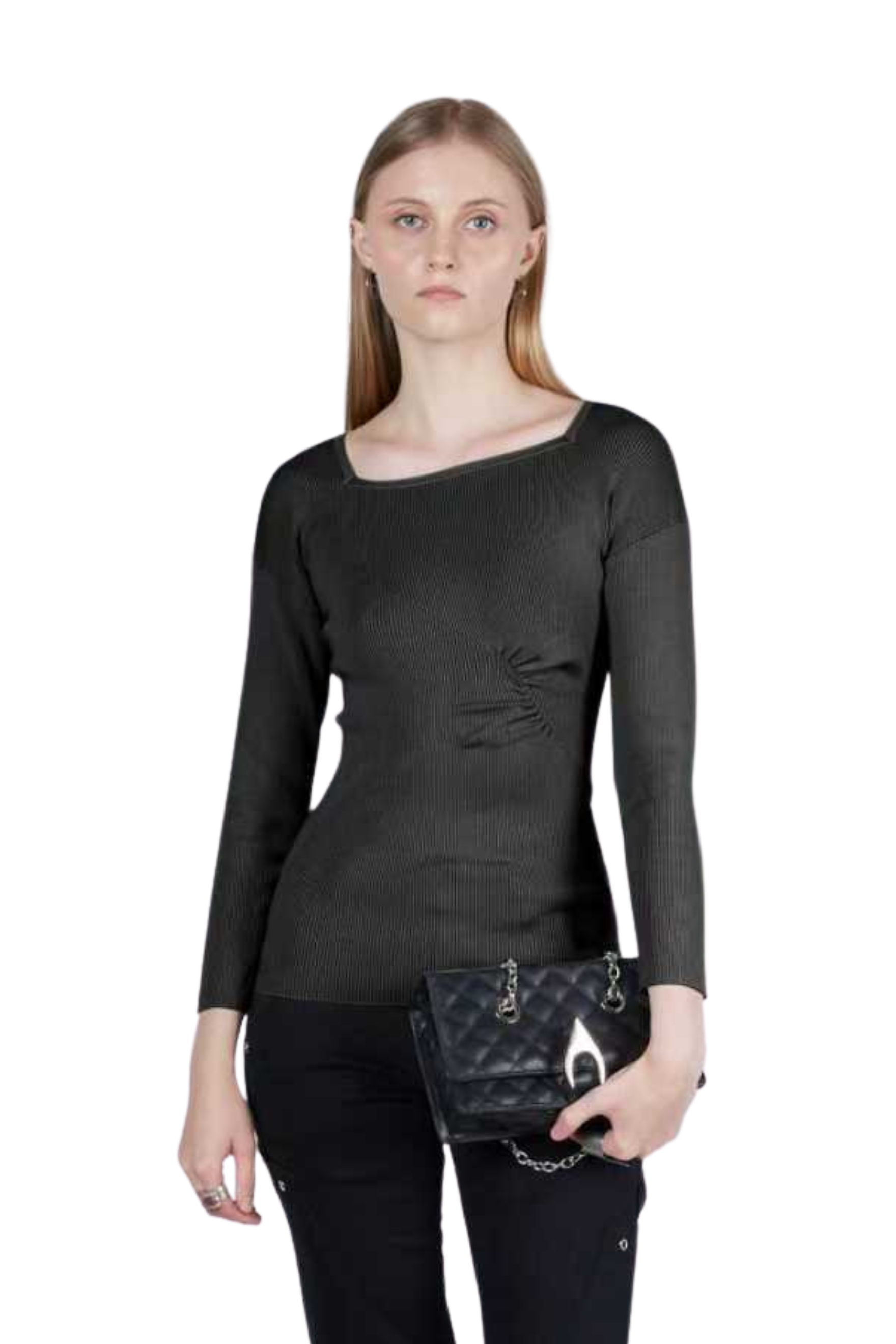 Essential Ruched Square Neck Long Sleeve Top Black