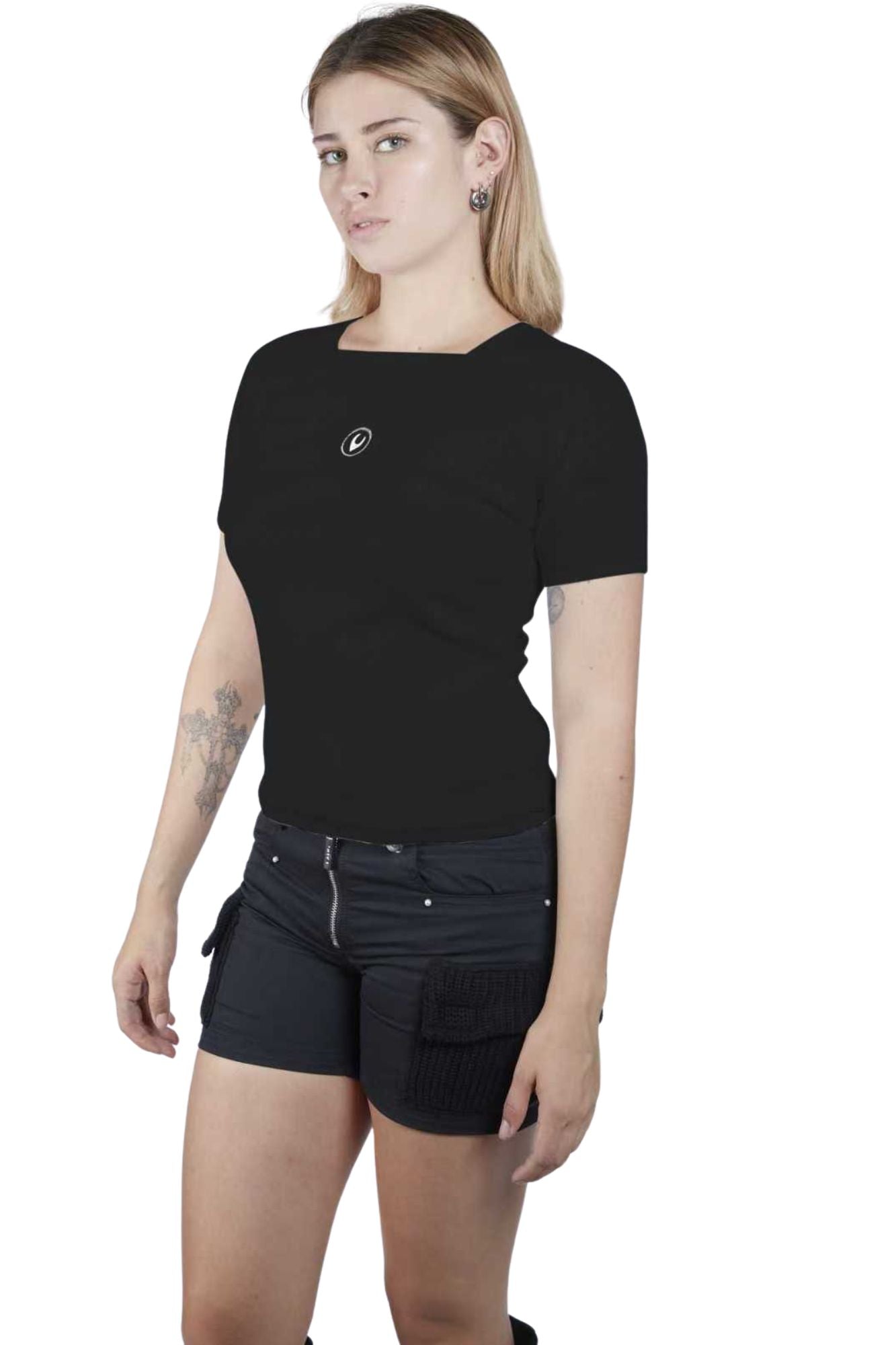 Essential Square Neck Ribbed Tee Black