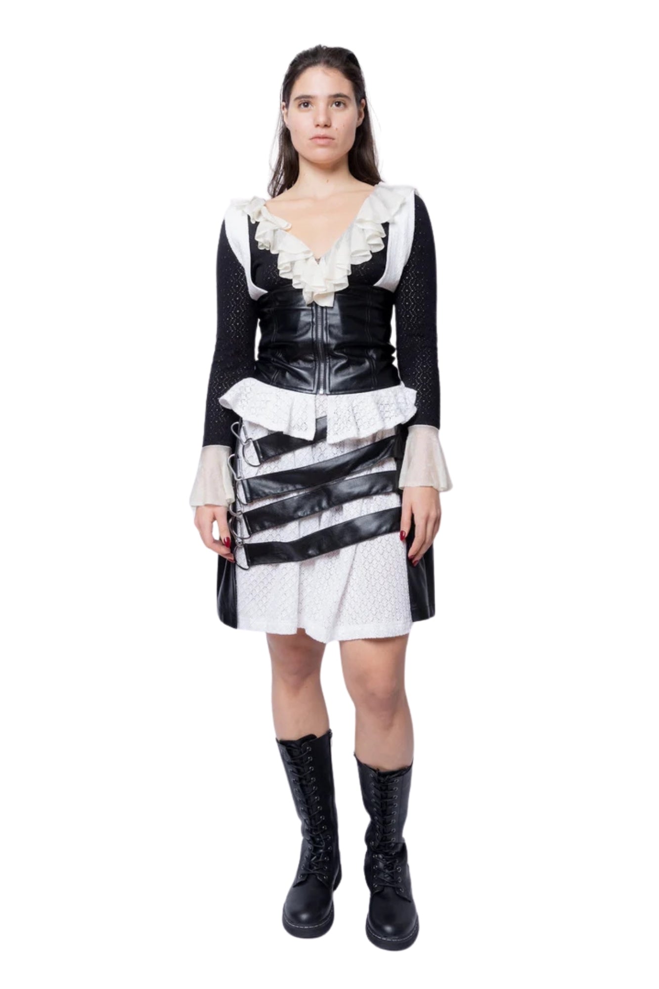 Pointelle/Leather Mix Media Midi Skirt