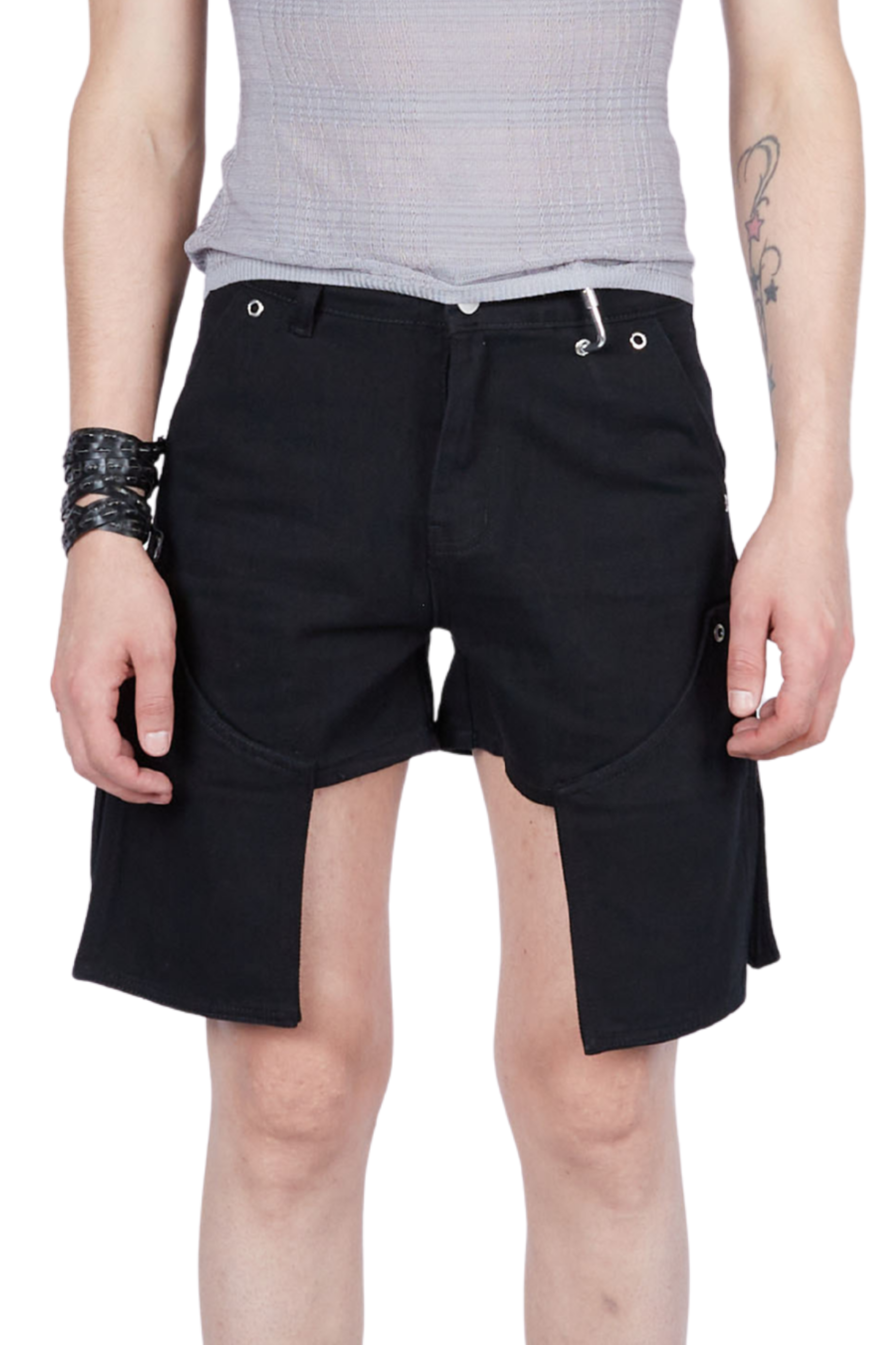 Grommeted Double Knee Carpenter Shorts With Extended Pocket Black