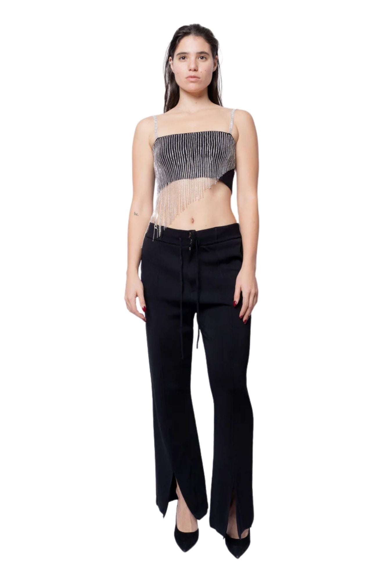 Asymmetrical Rhinestone Crop Top