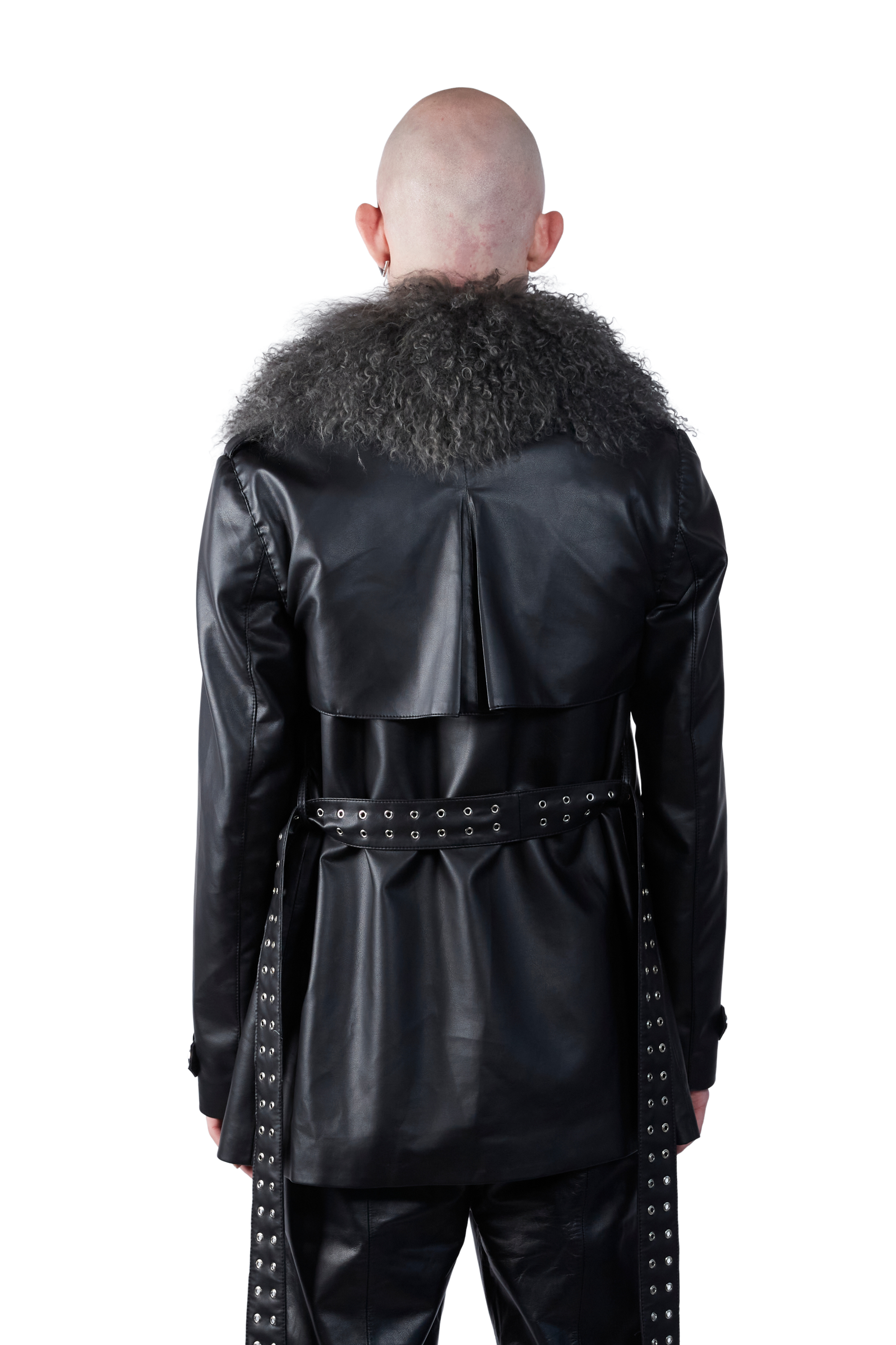 Faux Leather Wave Trench Coat