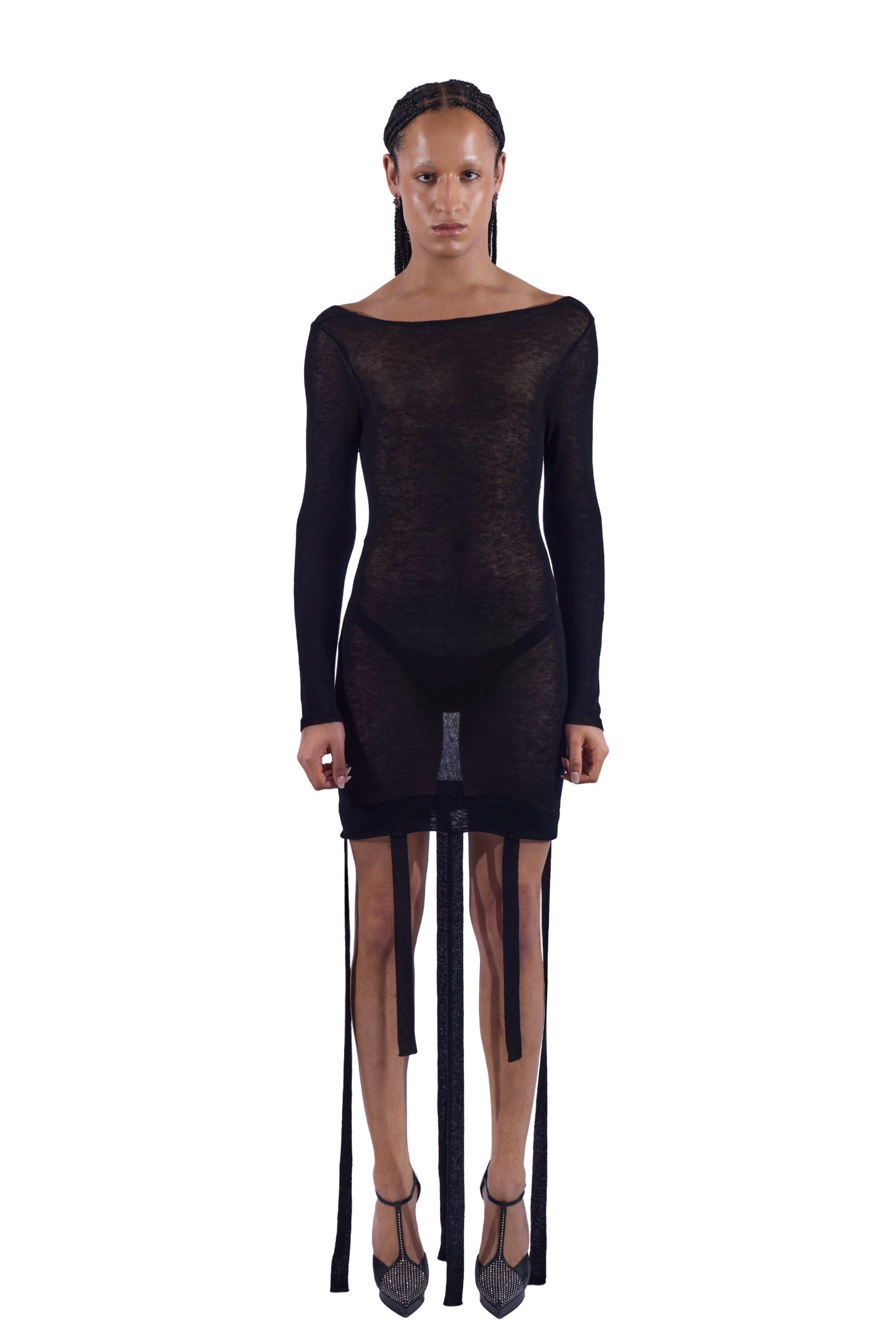 Sheer Fringe Knit Dress