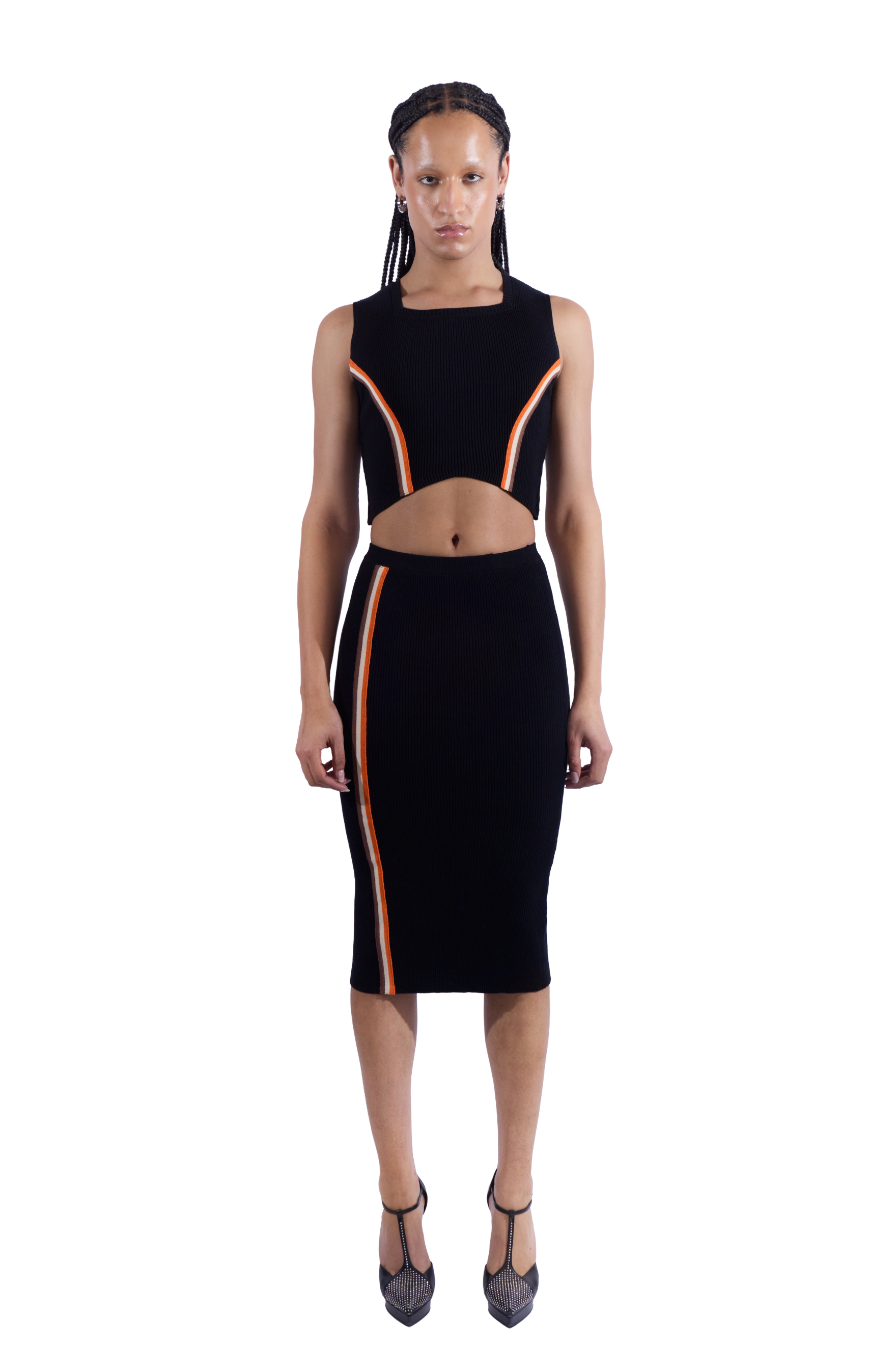 Triple Stripe Knit Midi Skirt