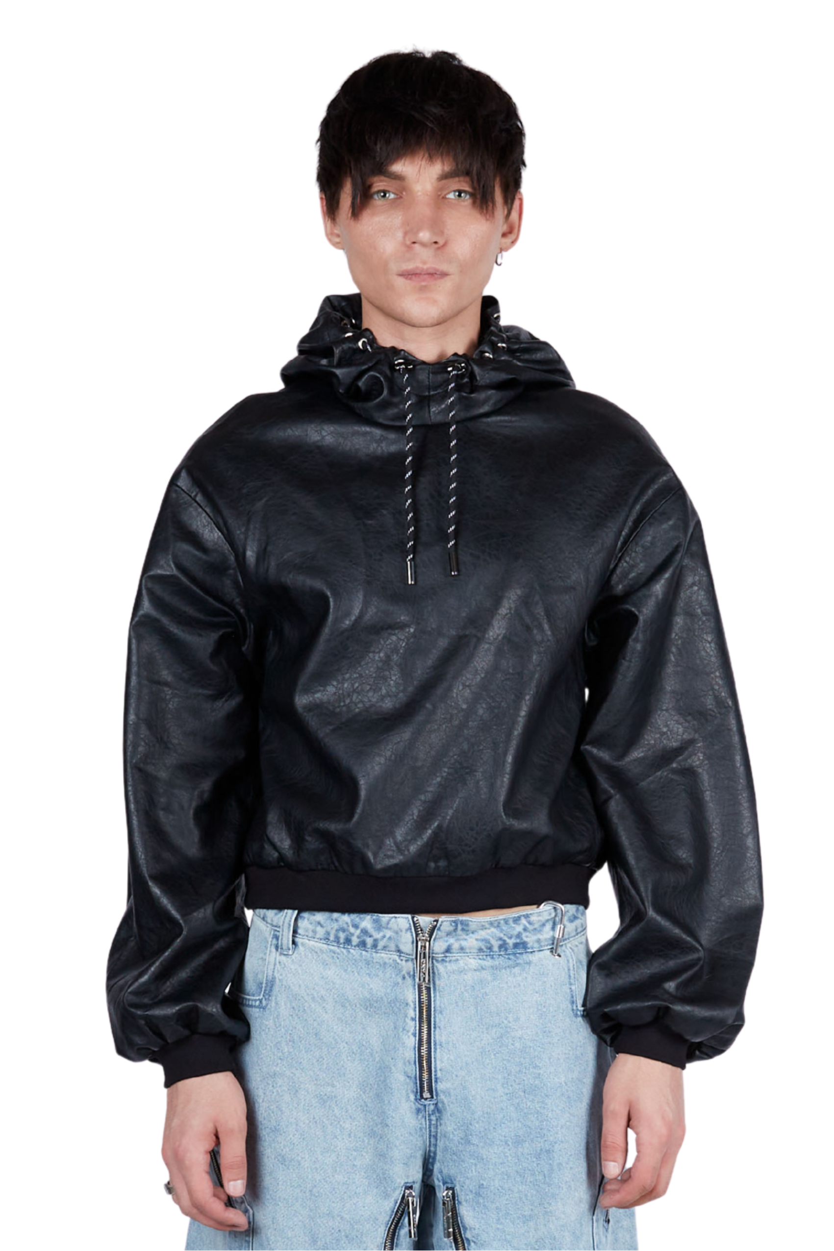 Vegan Leather Grommeted Hoodie