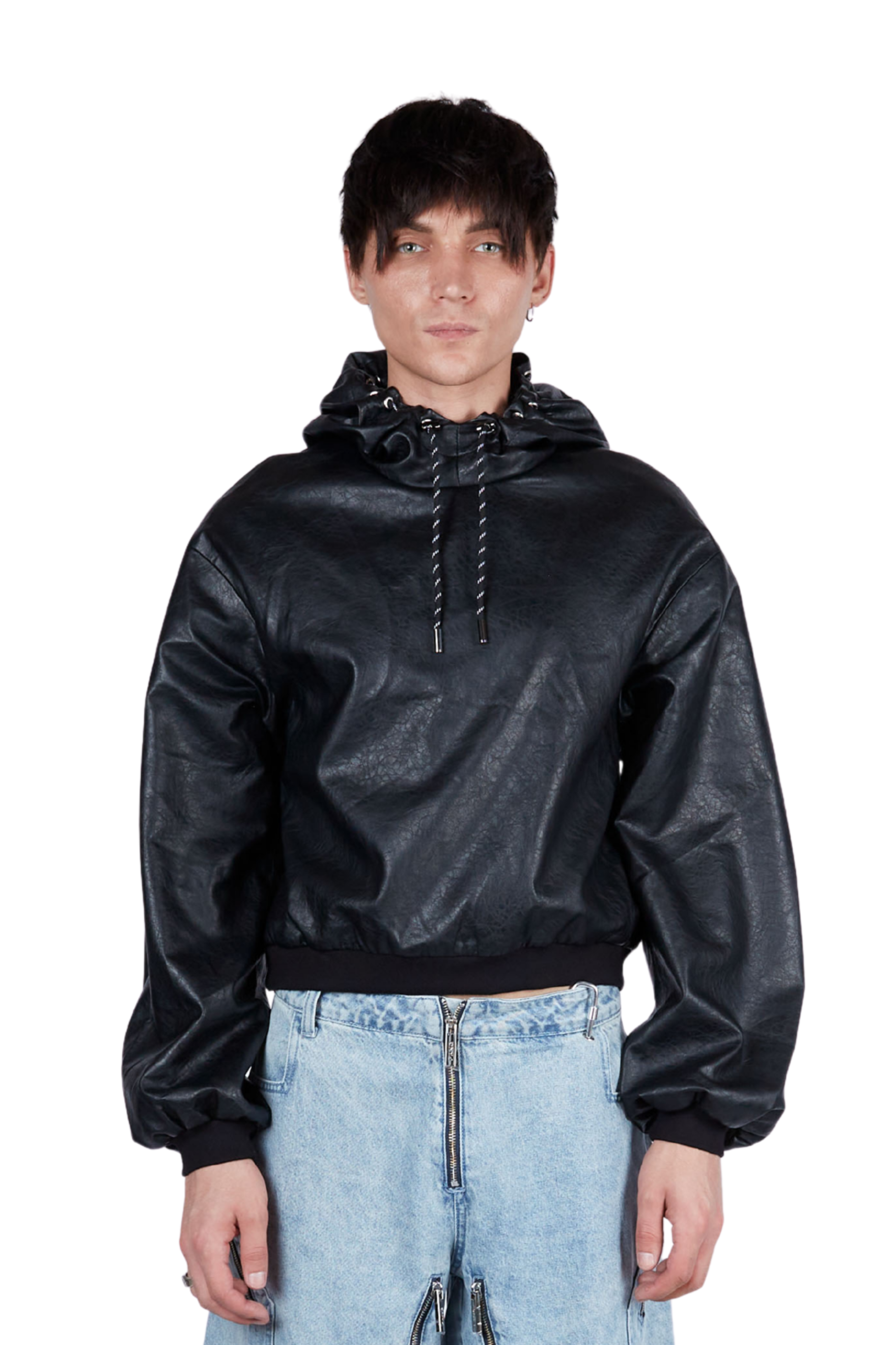 Vegan Leather Grommeted Hoodie