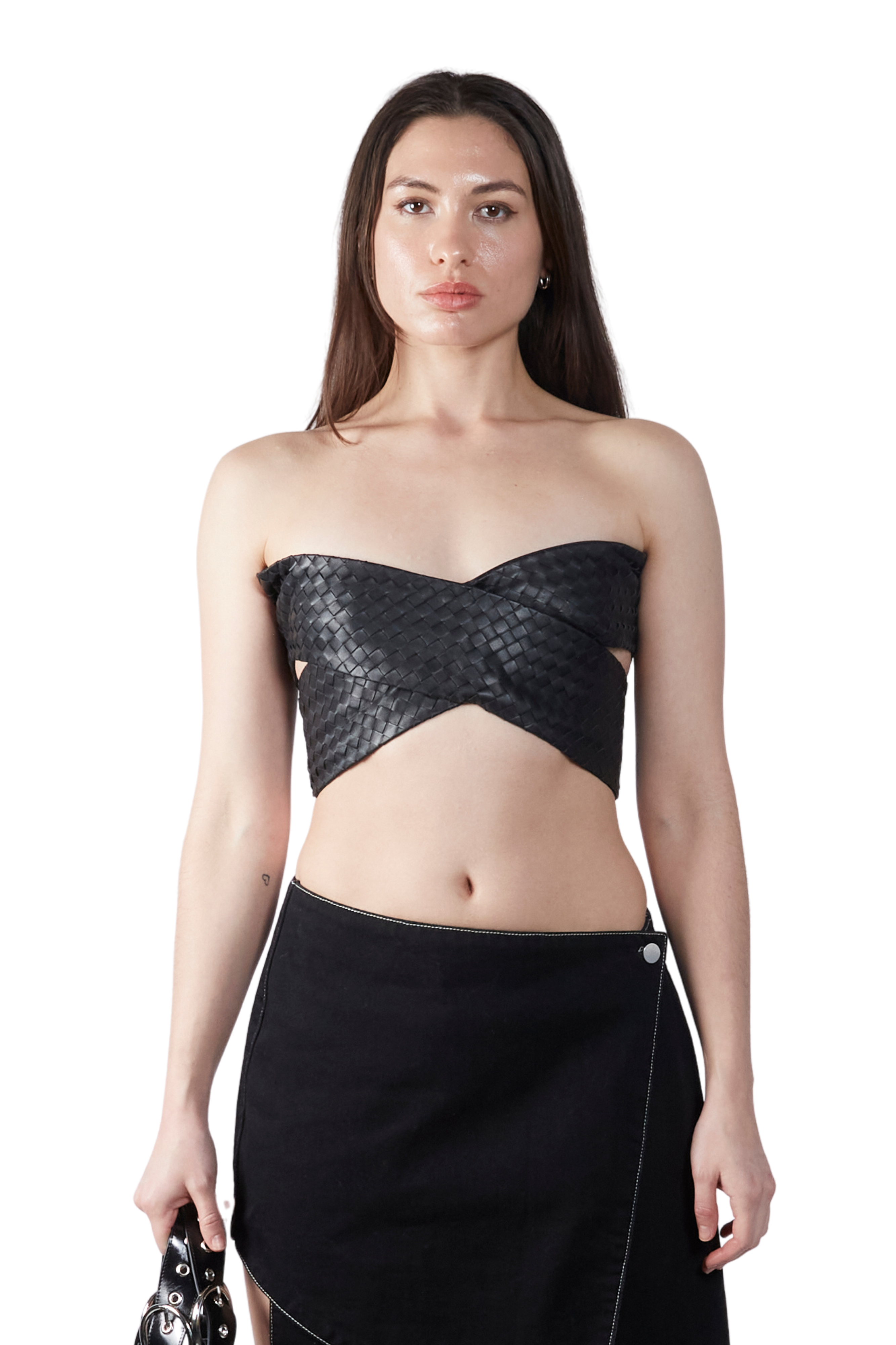 Cross Woven Vegan Leather Top