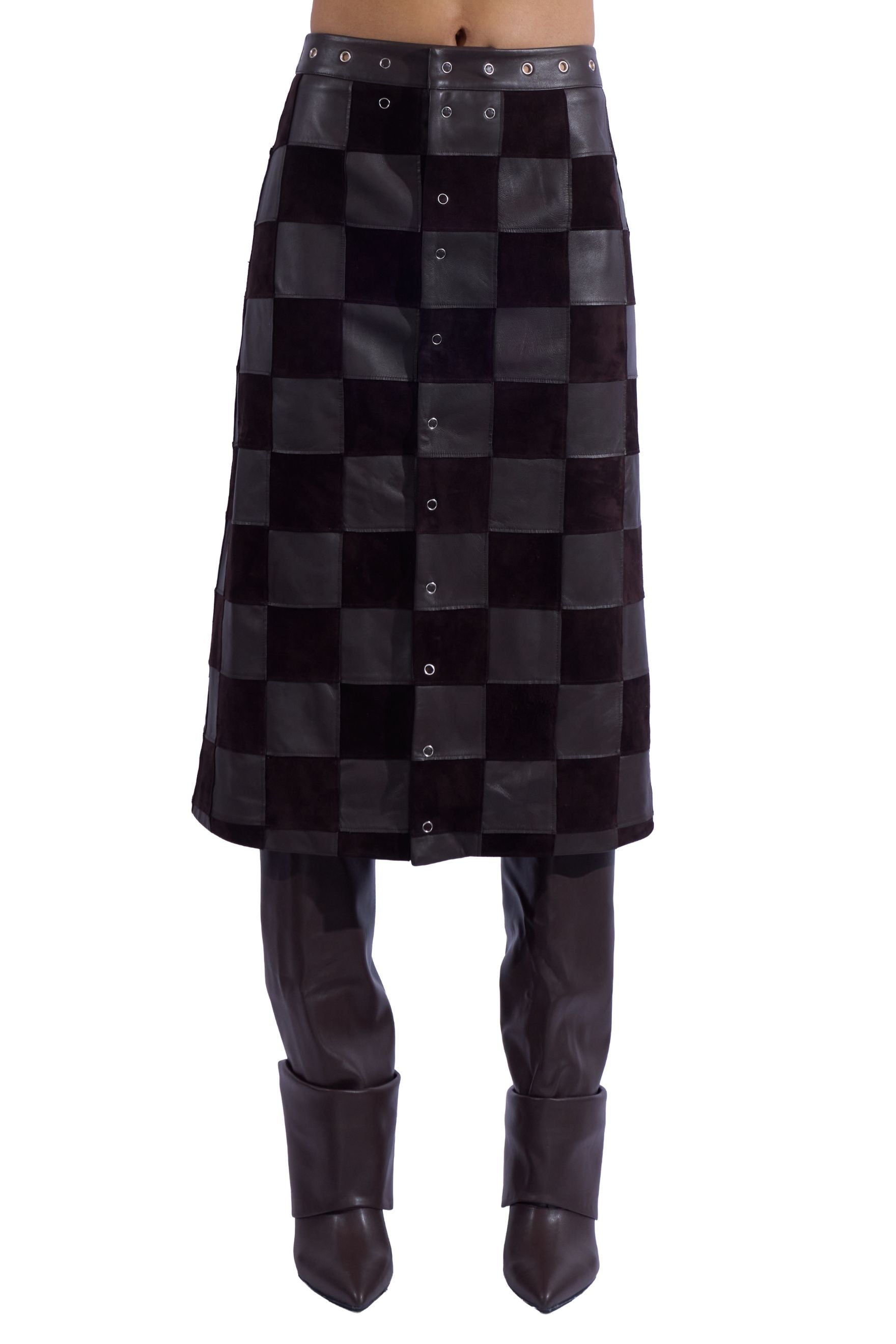 Leather Checkered Skirt