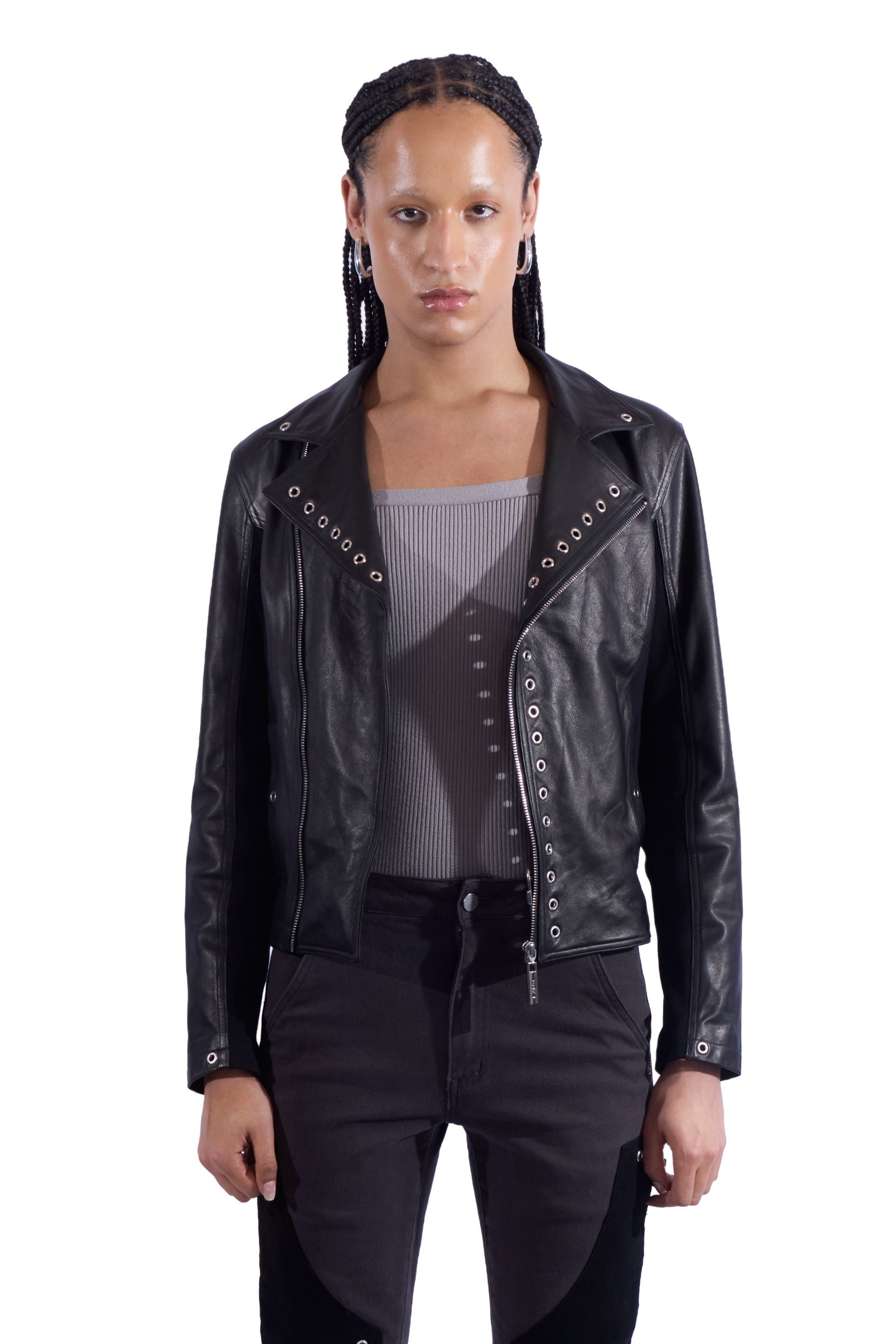 Leather Grommet Moto Jacket
