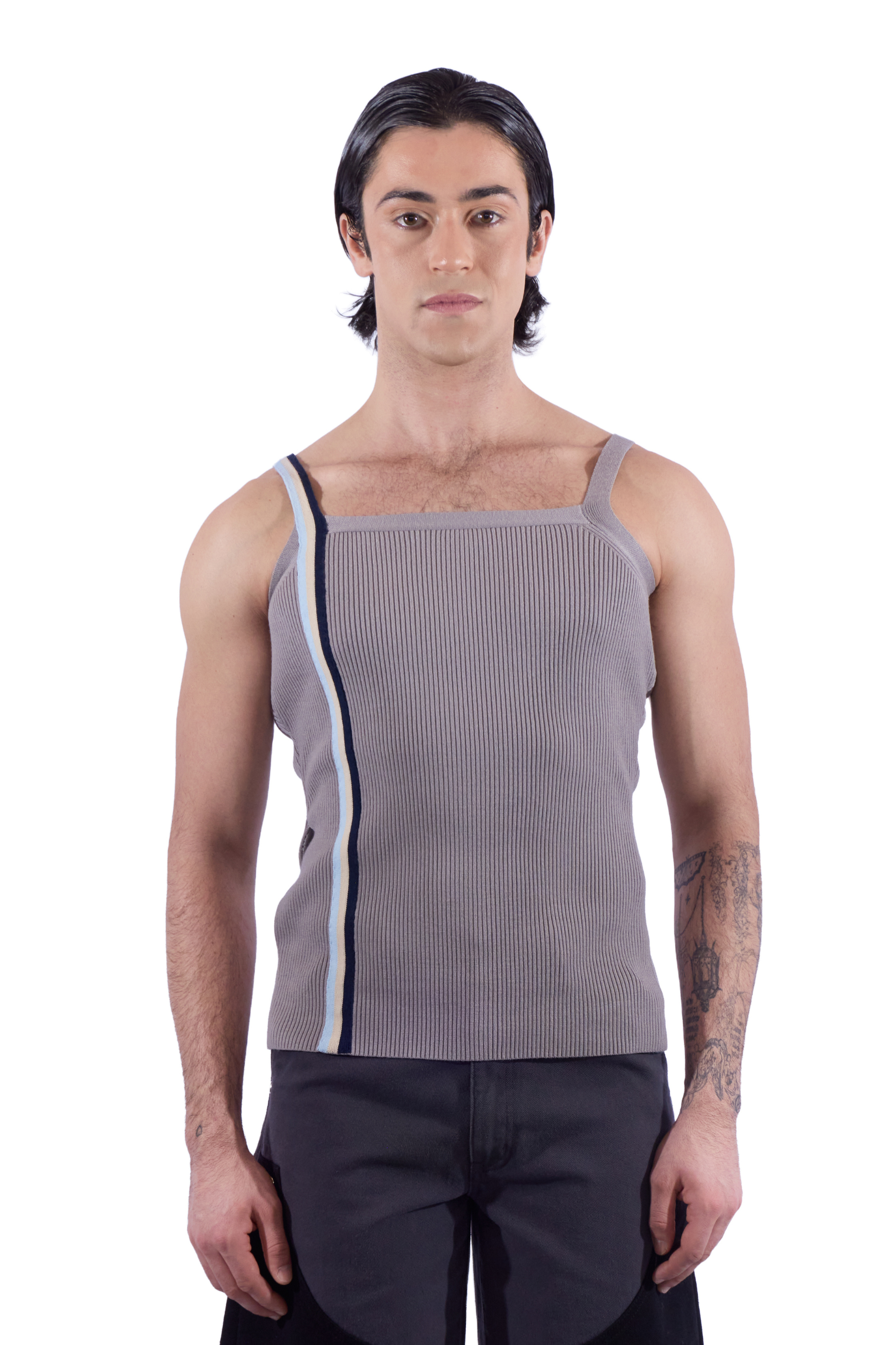 Triple Stripe Square Neck Knit Tank