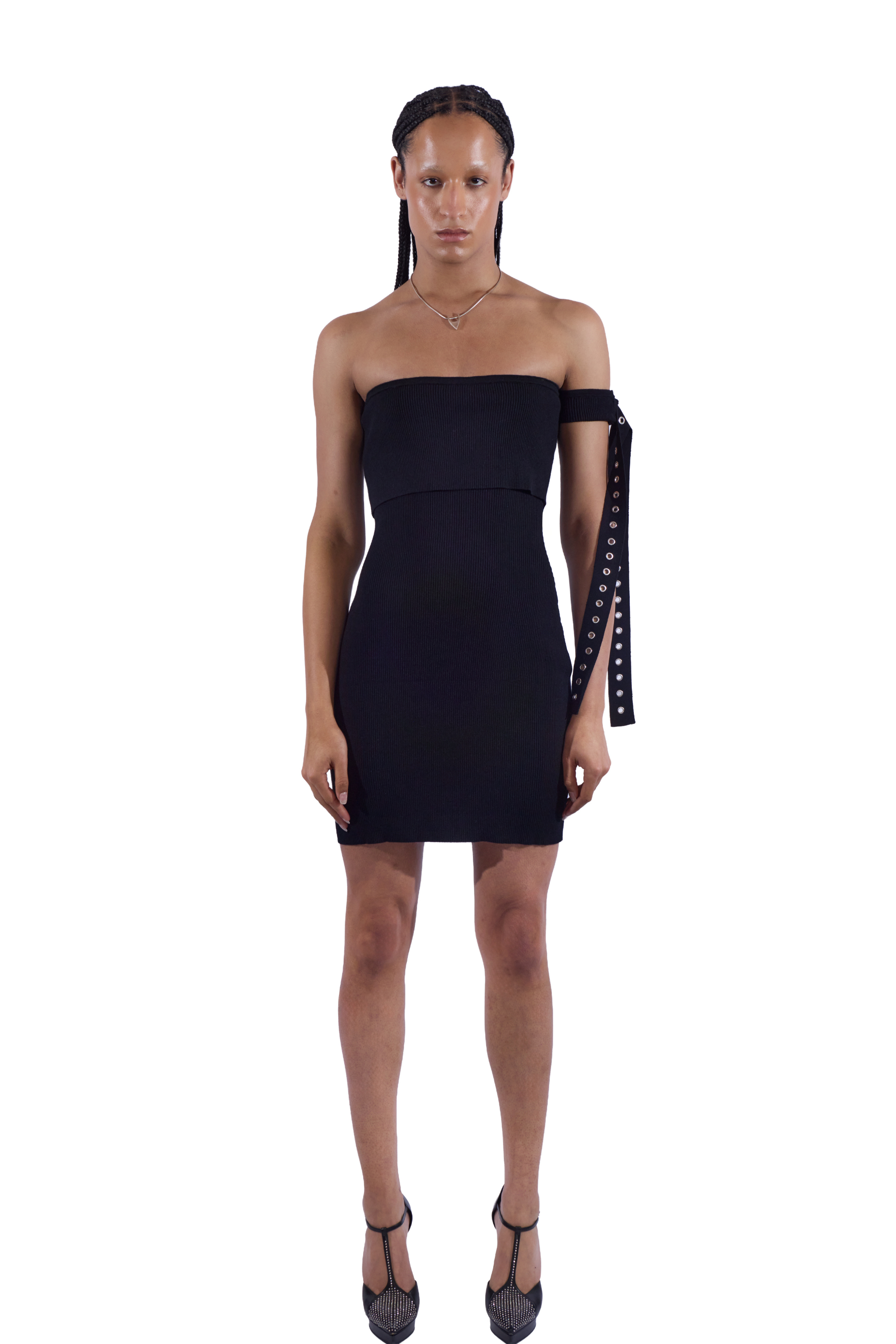 Grommet Cuff and Drape Knit Dress