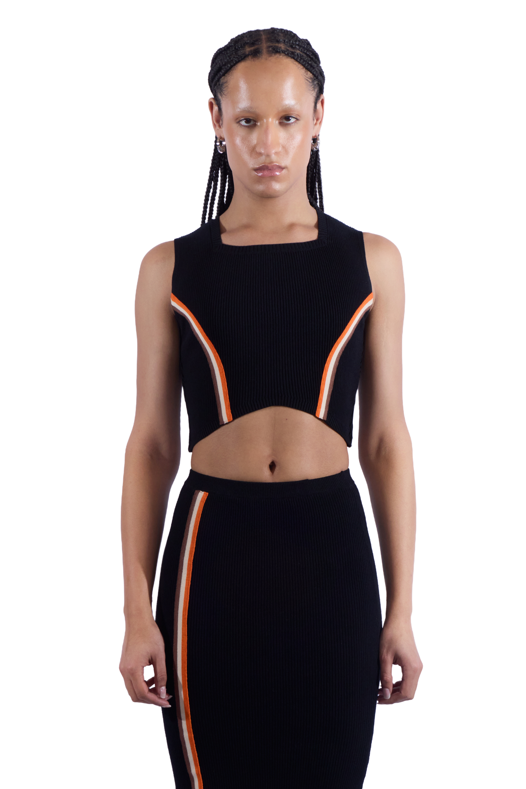 Stripe Square Neck Knit Crop Top