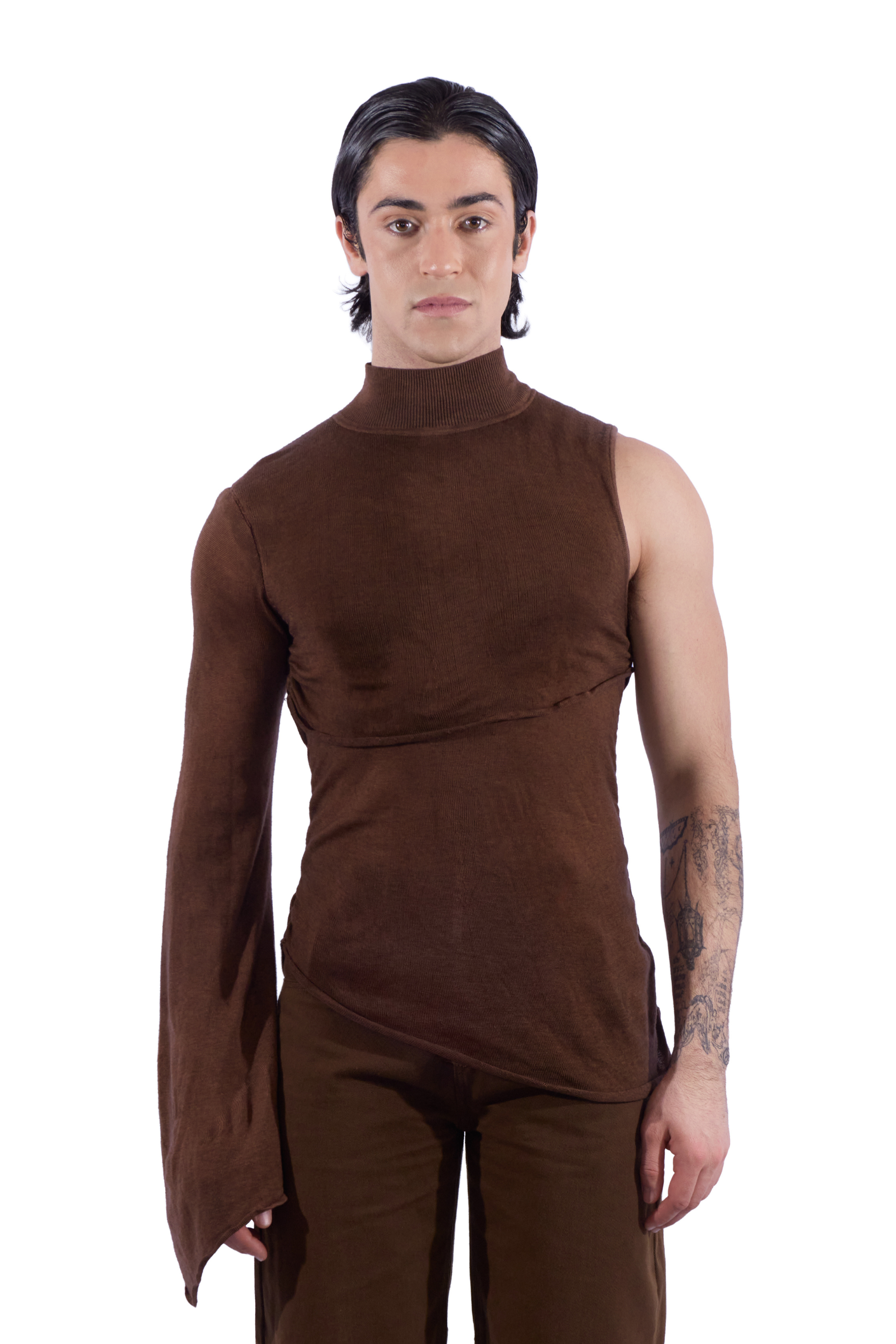 Sheer Layered Knit One Sleeve Top