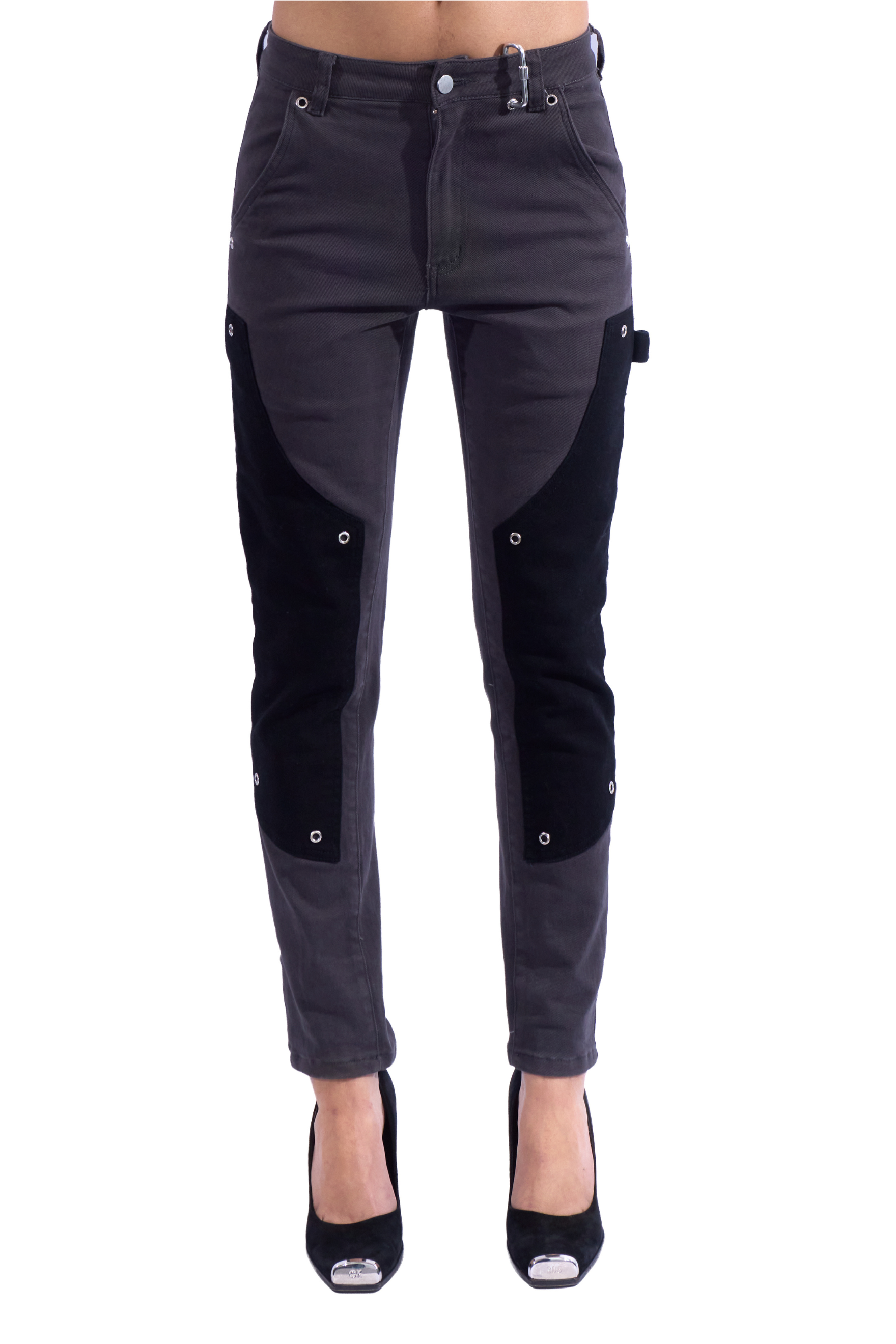 Contrasting Grommeted Double Knee Skinny Carpenter Pants