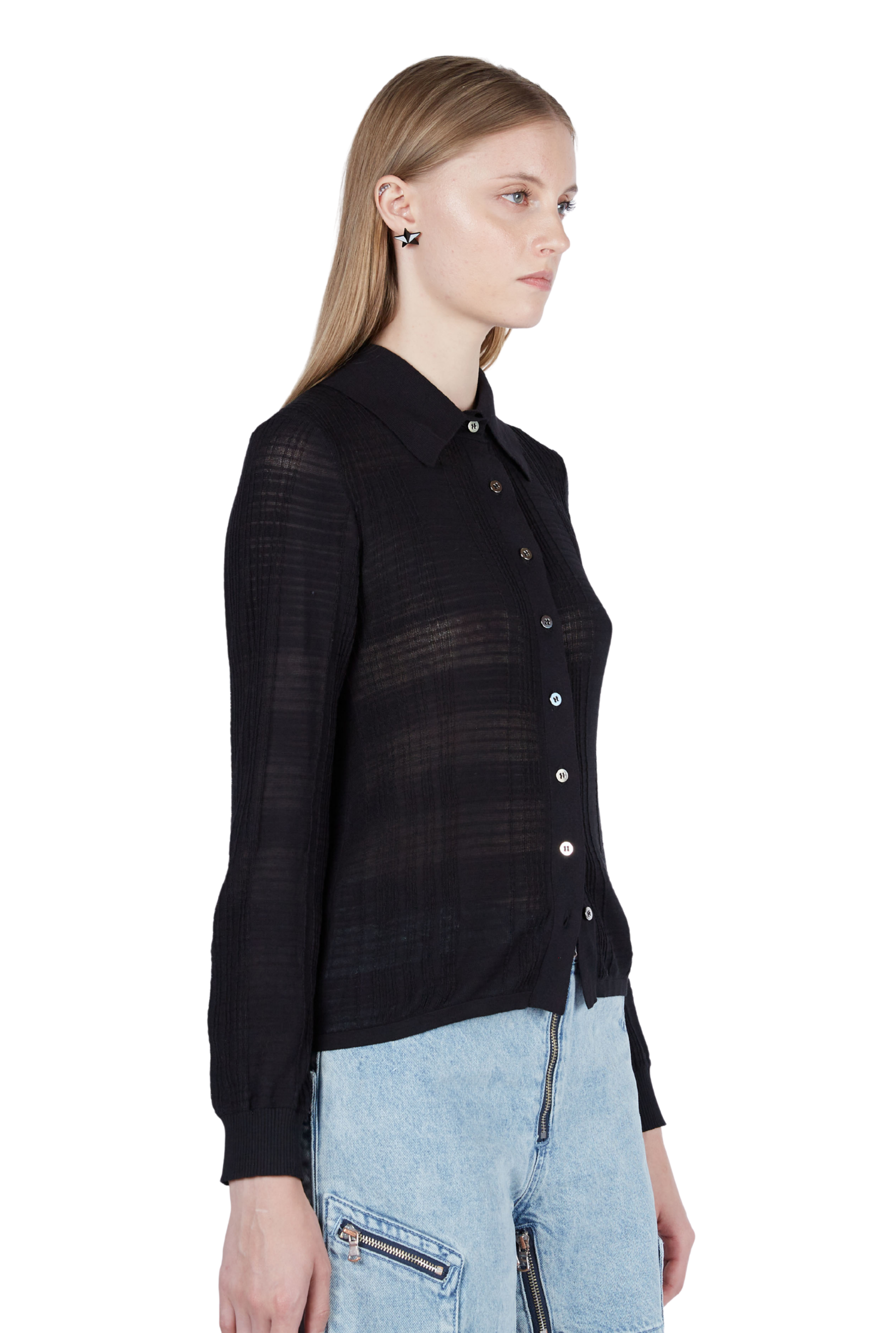 Knitted Plaid Long Sleeve Button-Up