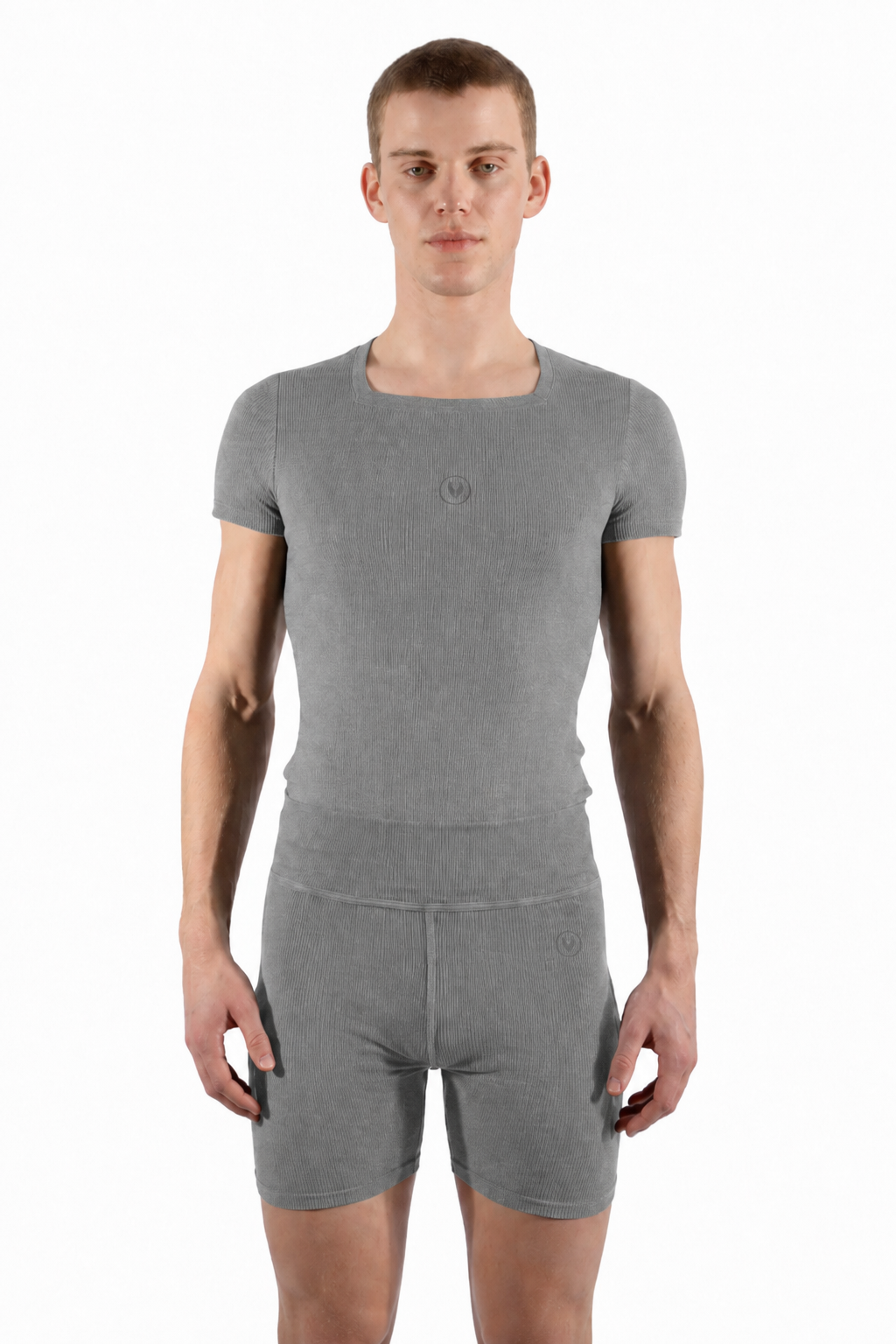 Essential Square Neck Ribbed Tee Gray