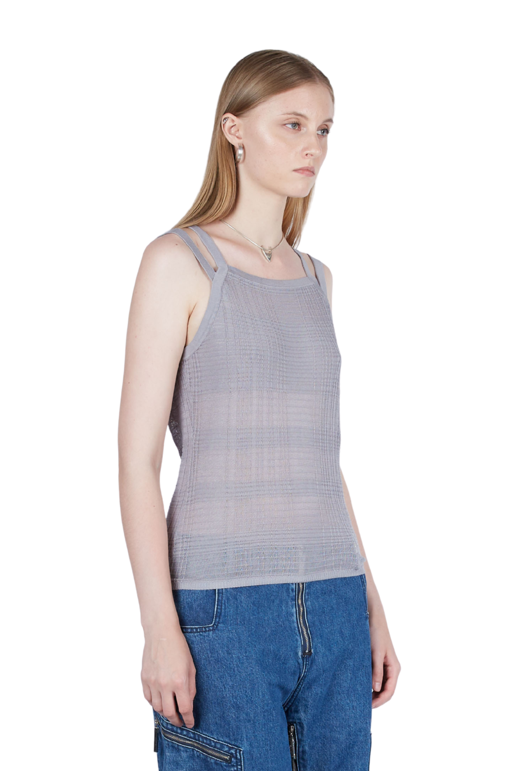 Knitted Plaid Double Stripe Tank