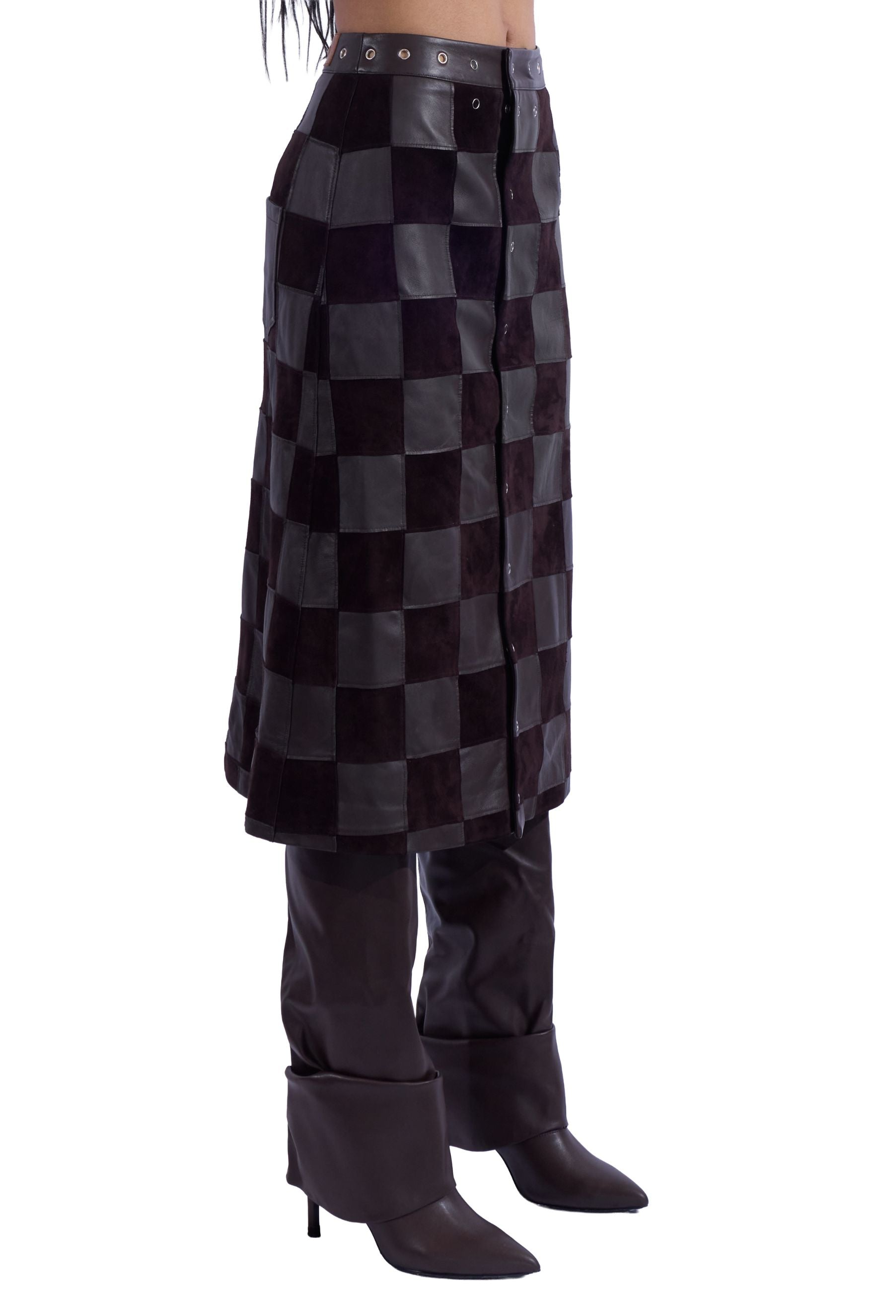 Leather Checkered Skirt