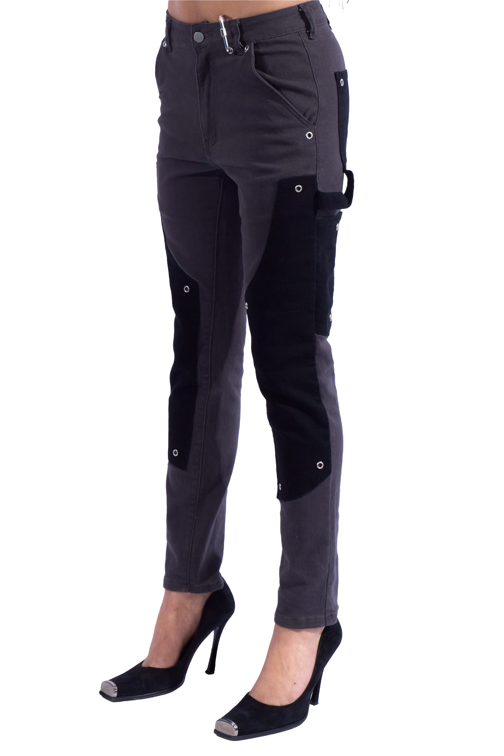 Contrasting Grommeted Double Knee Skinny Carpenter Pants