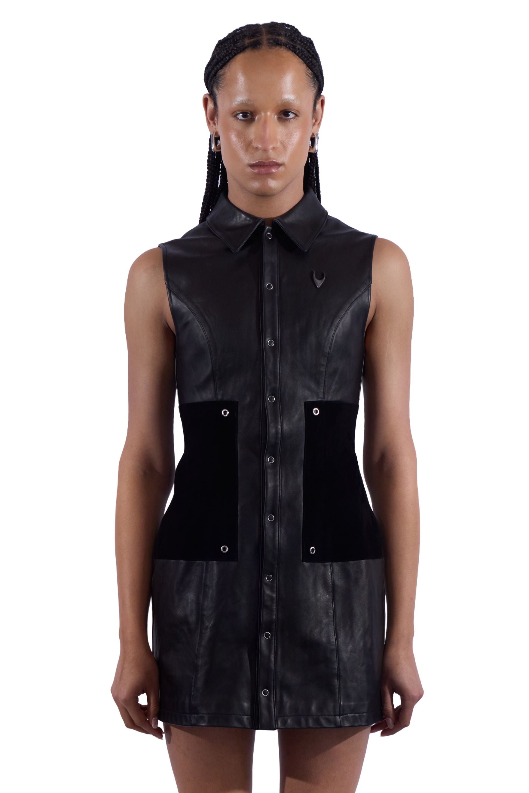 Leather Collared Mini Dress