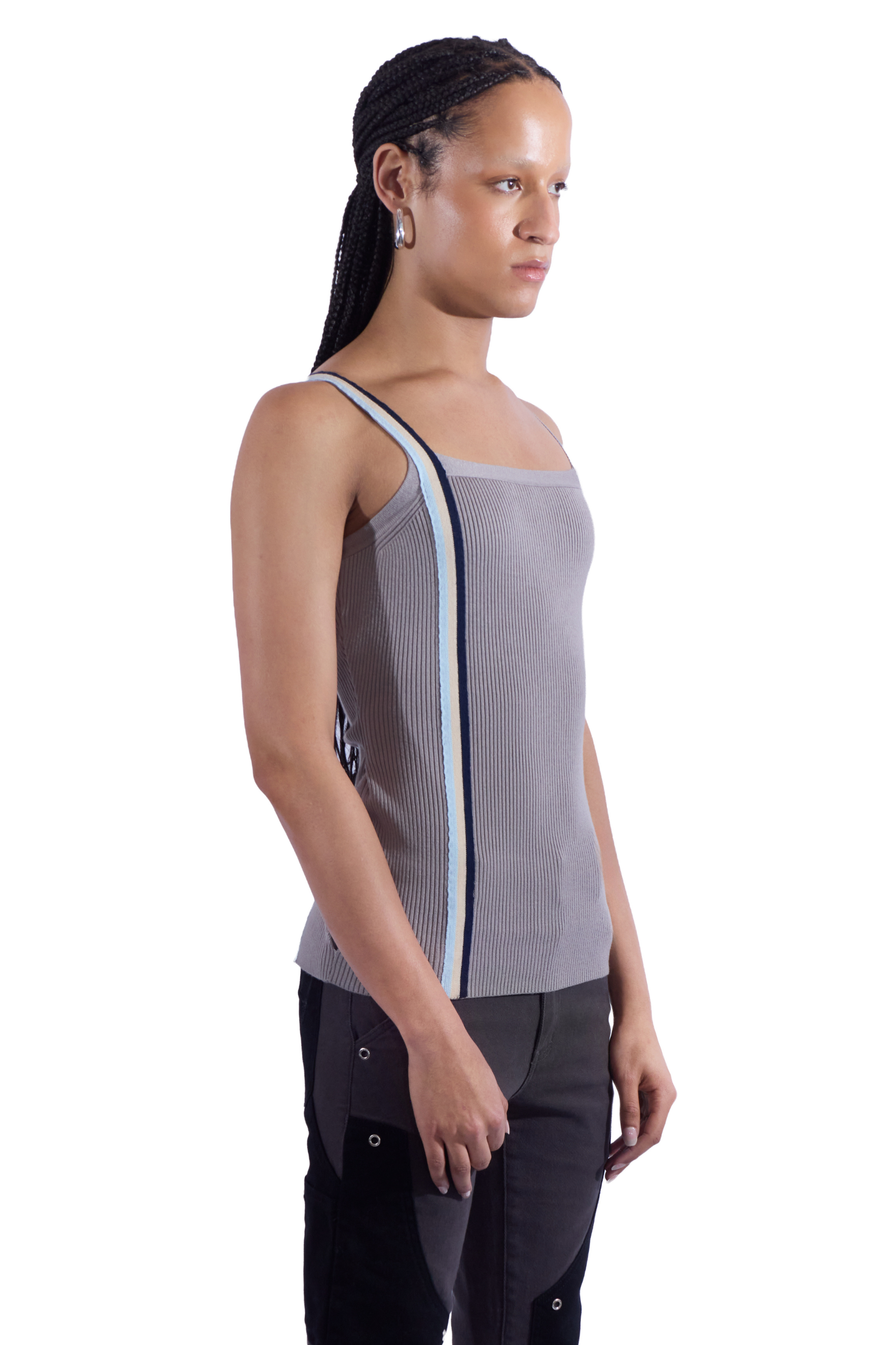 Triple Stripe Square Neck Knit Tank
