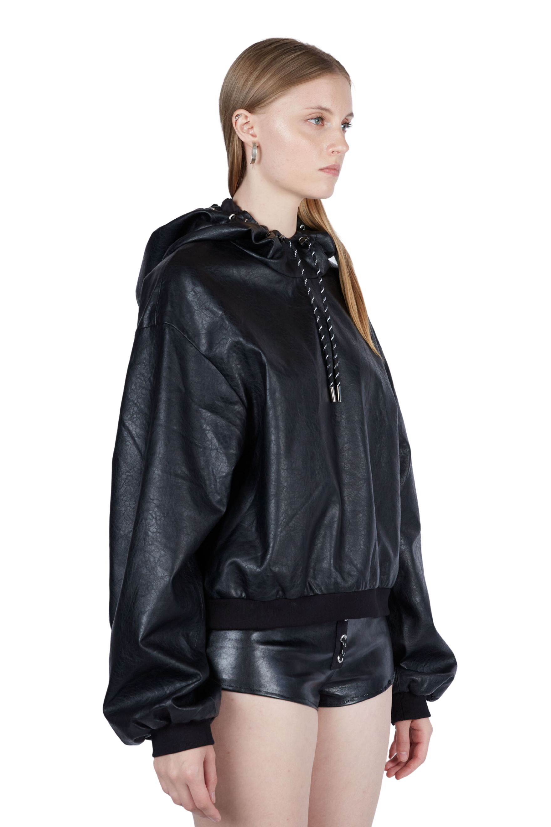 Vegan Leather Grommeted Hoodie