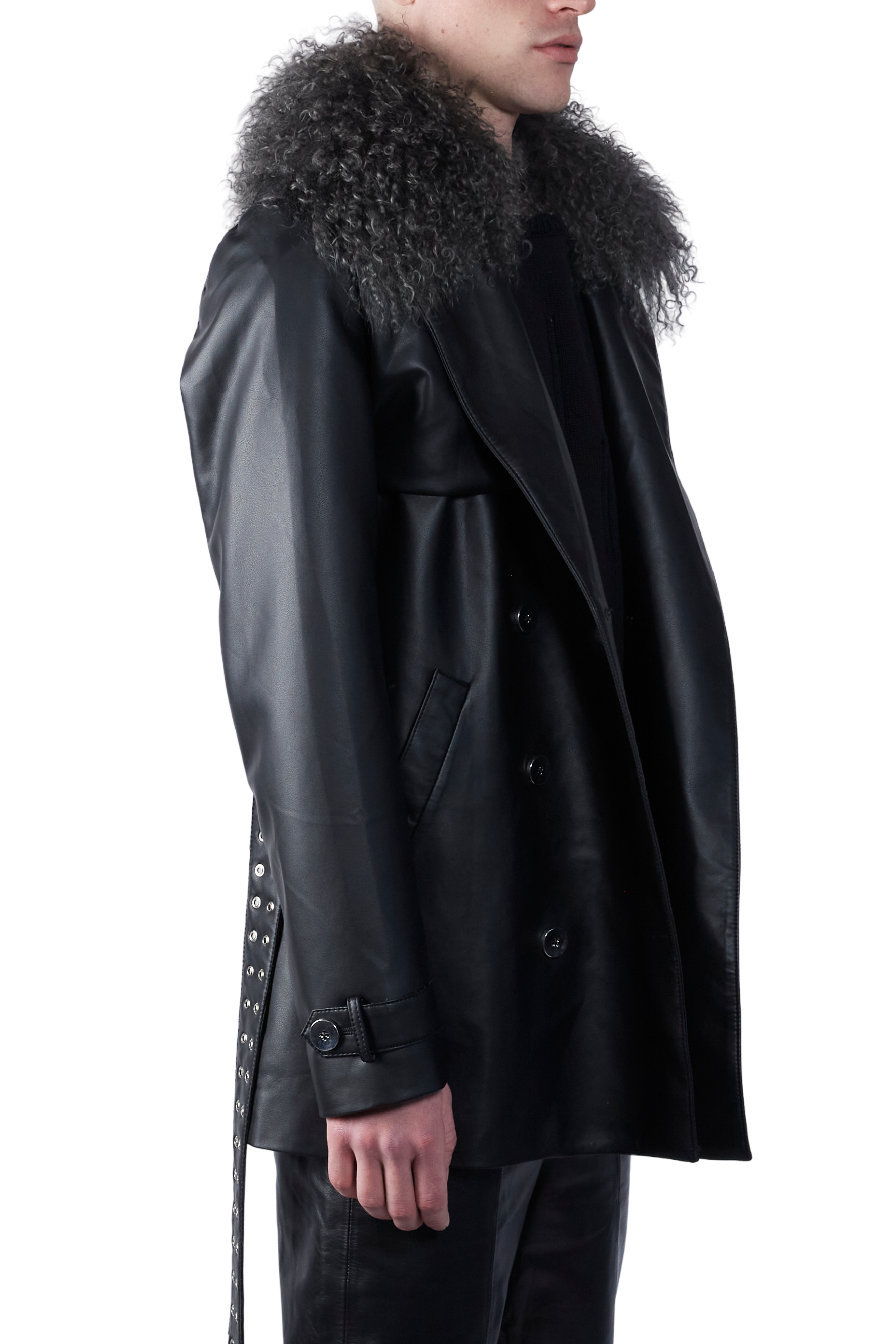 Faux Leather Wave Trench Coat