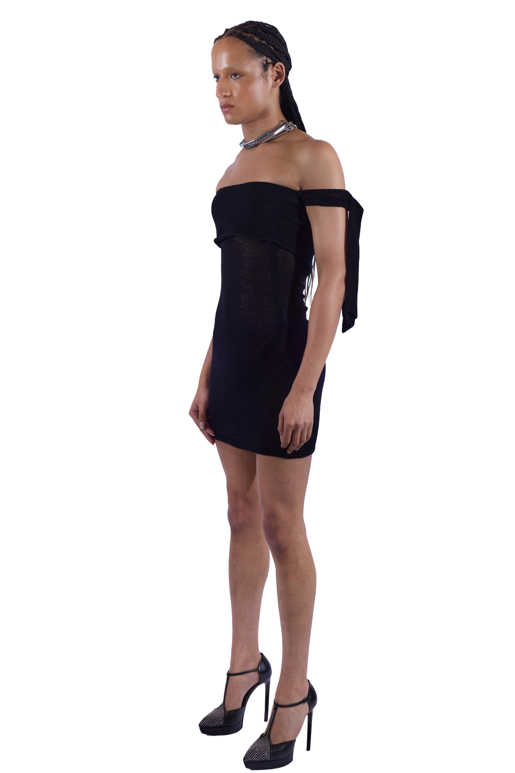 Cuff and Drape Sheer Knit Dress