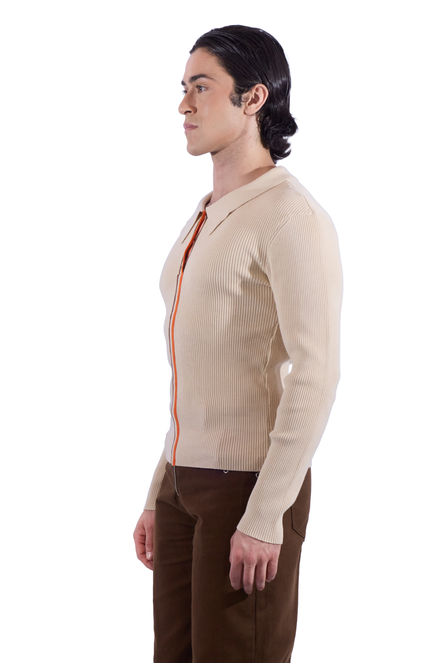 Triple Stripe Collared Knit Long Sleeve