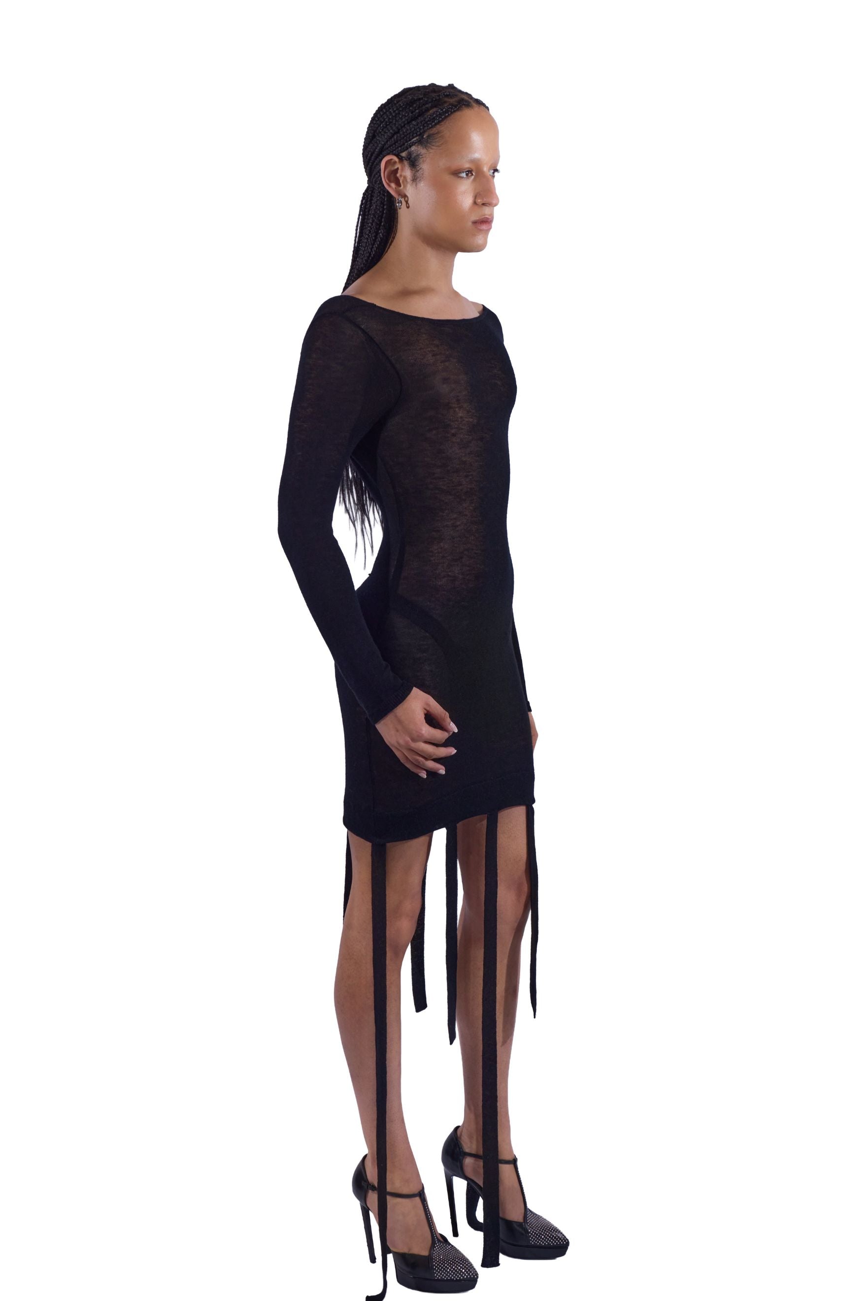 Sheer Fringe Knit Dress