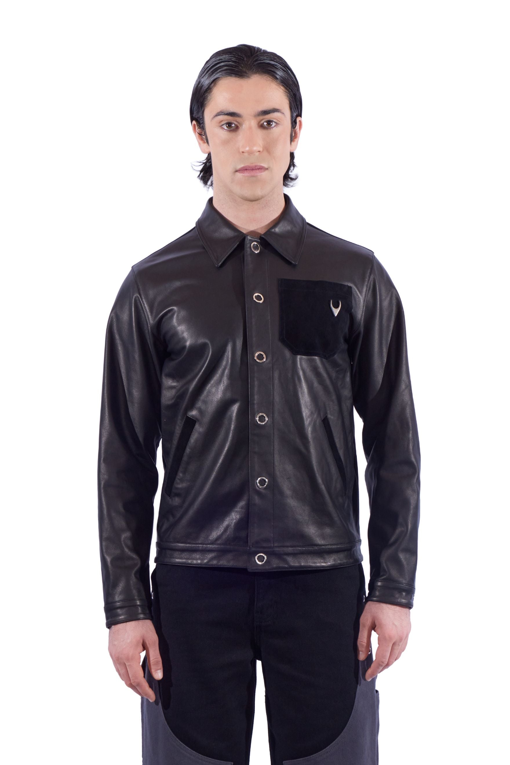 Leather Button Up Shirt Jacket