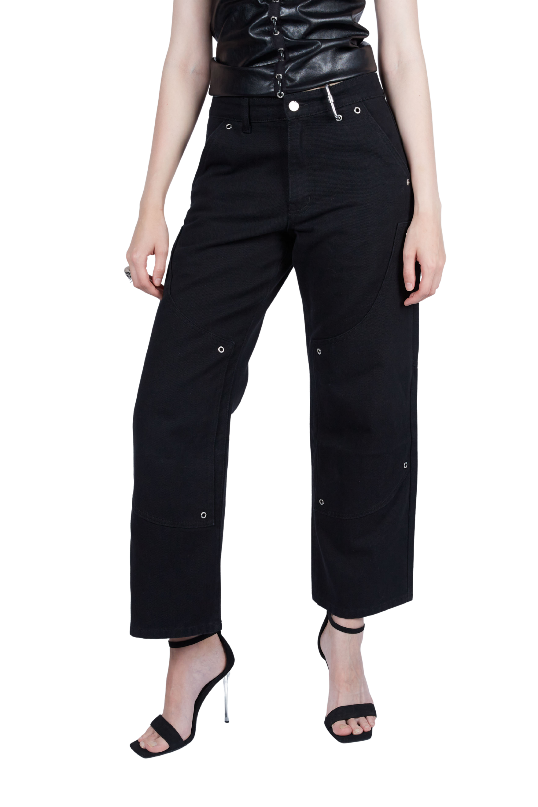 Grommeted Double Knee Carpenter Pants Black