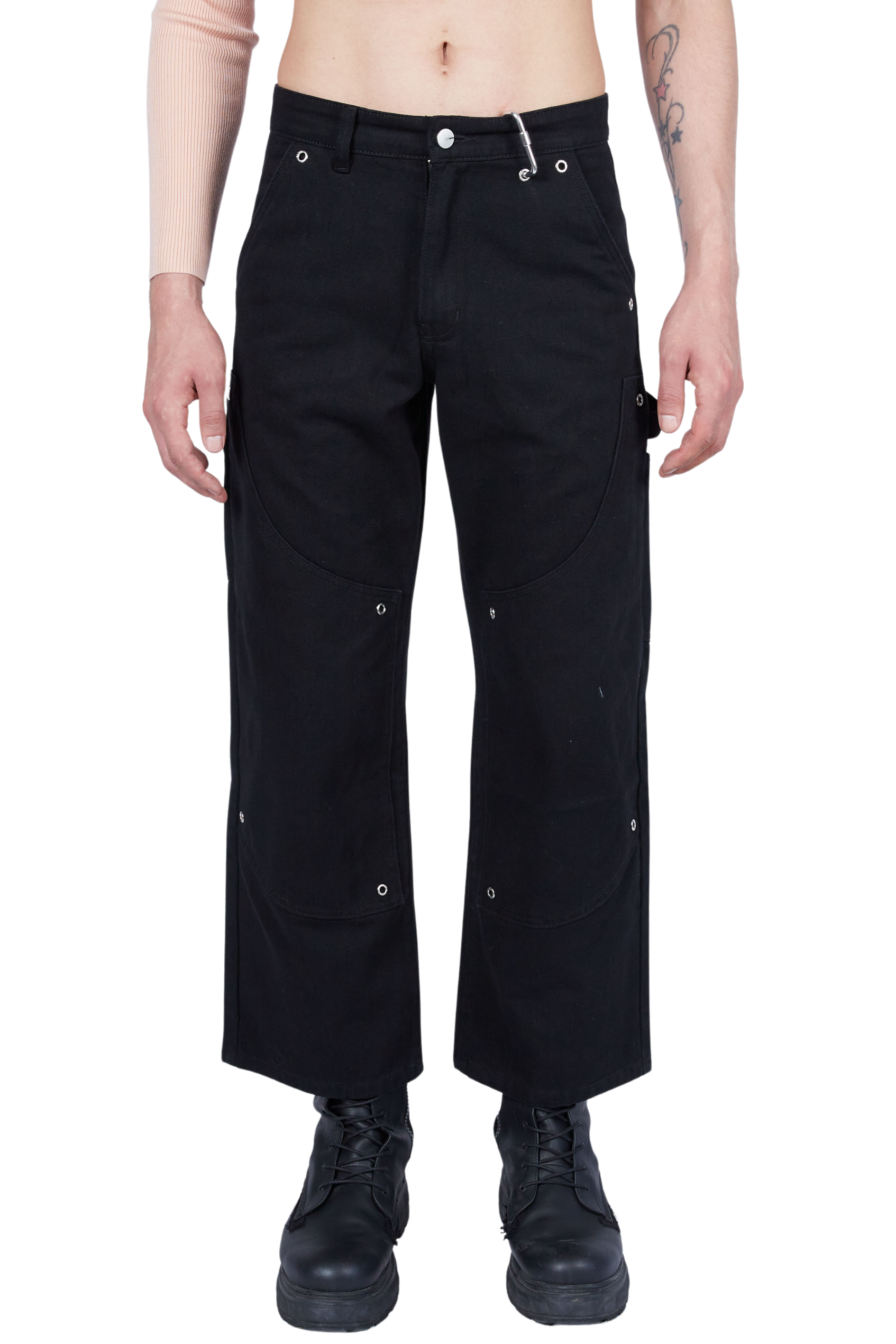 Grommeted Double Knee Carpenter Pants Black