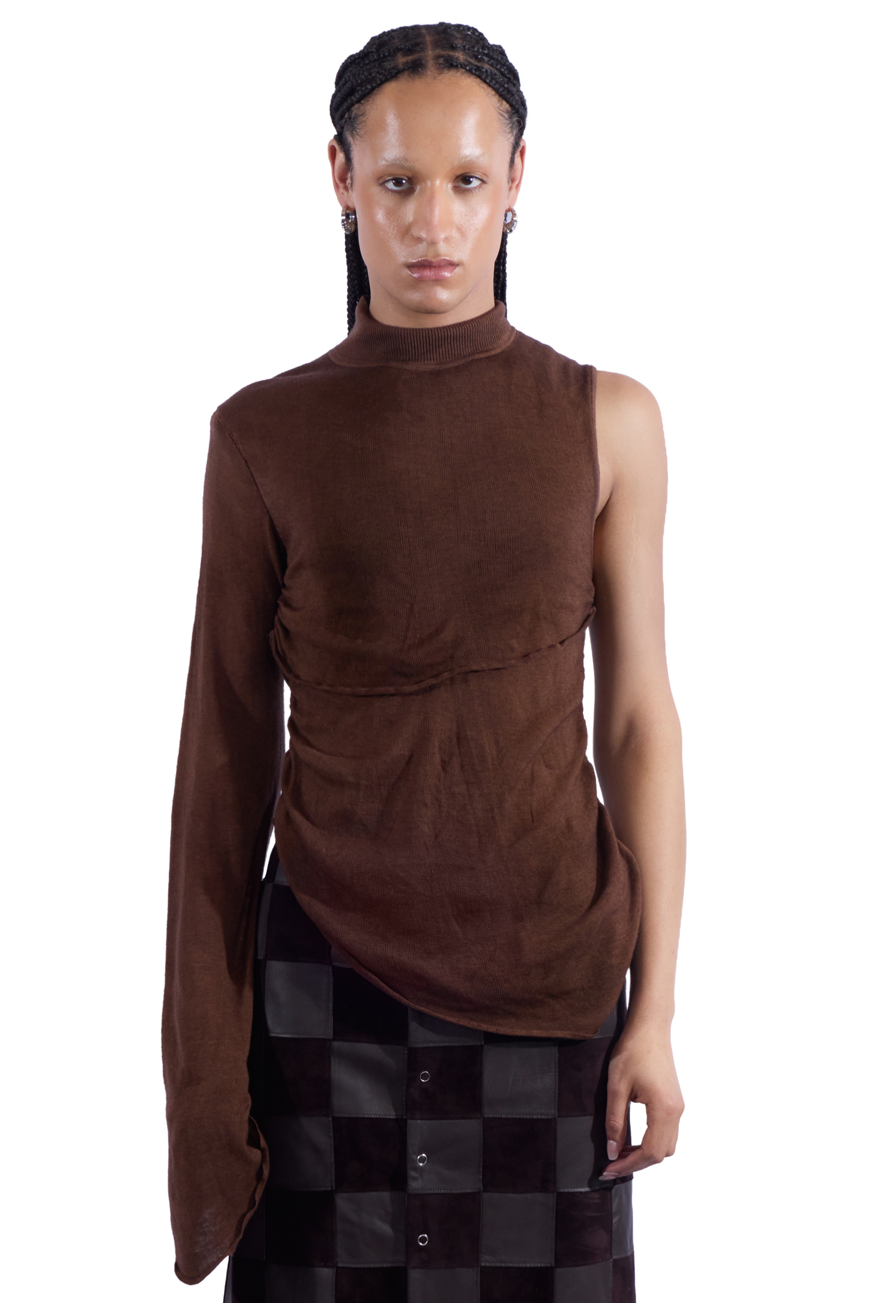 Sheer Layered Knit One Sleeve Top