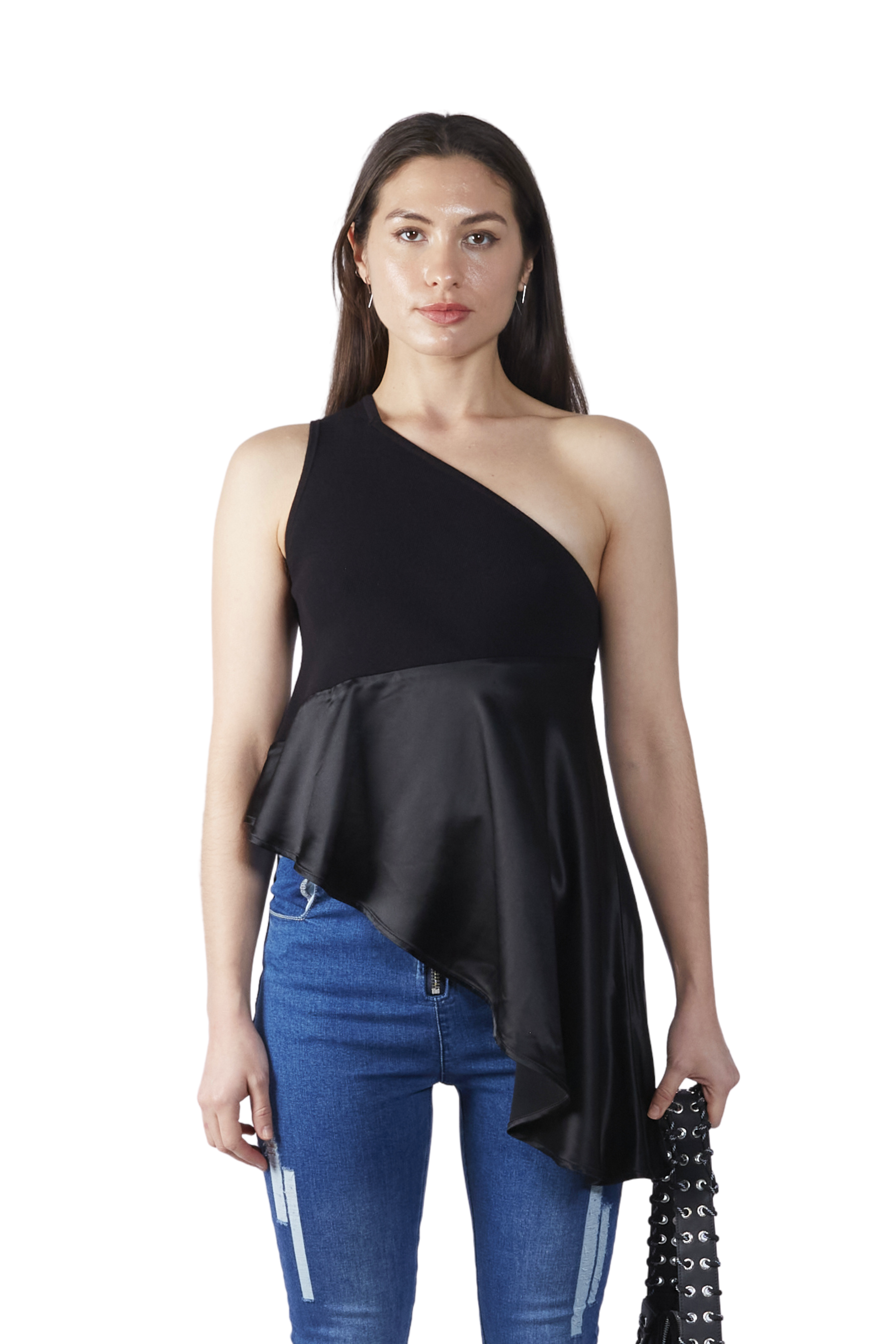 Knit/Satin Mix Media Wave Top