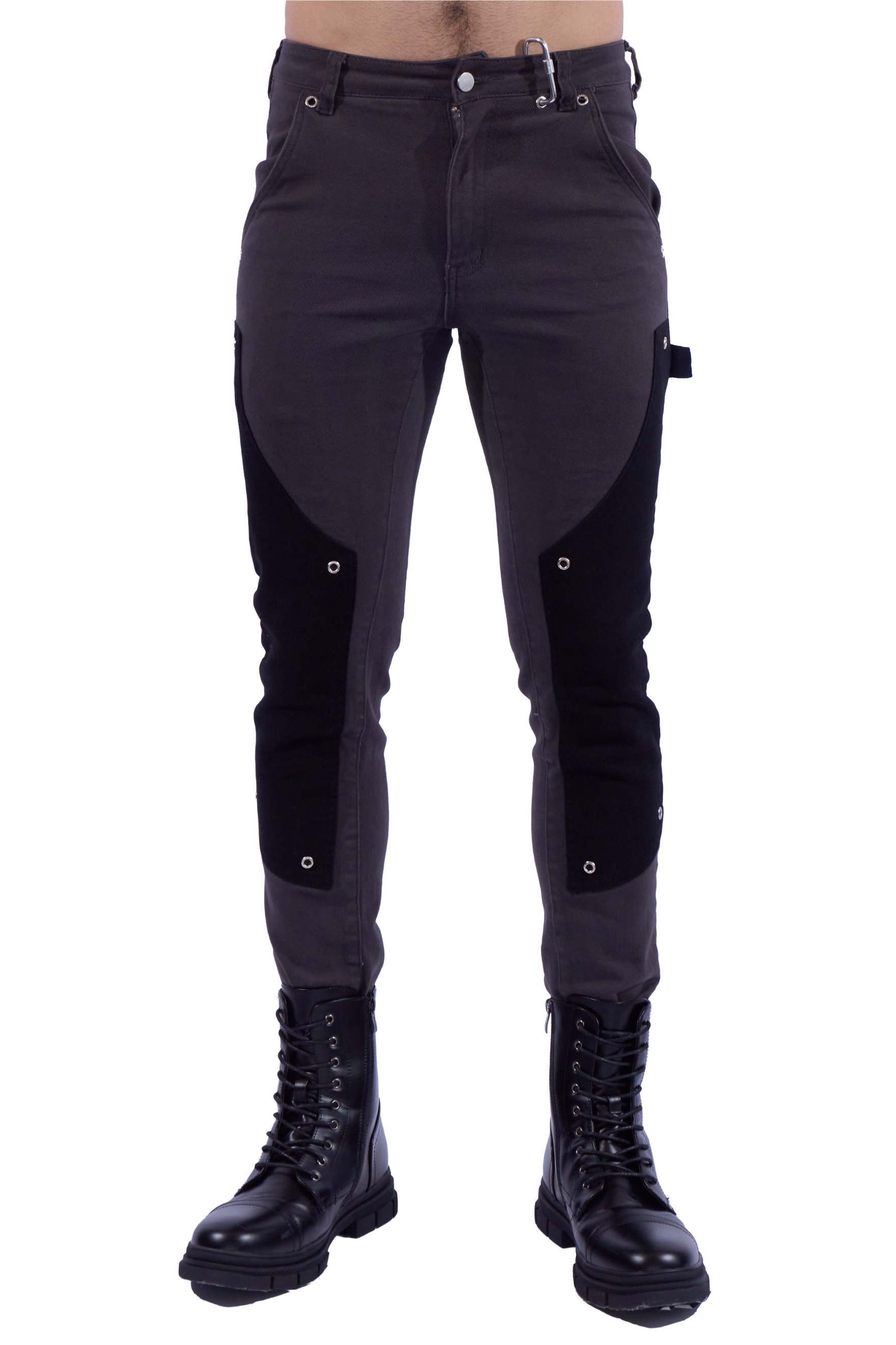 Contrasting Grommeted Double Knee Skinny Carpenter Pants