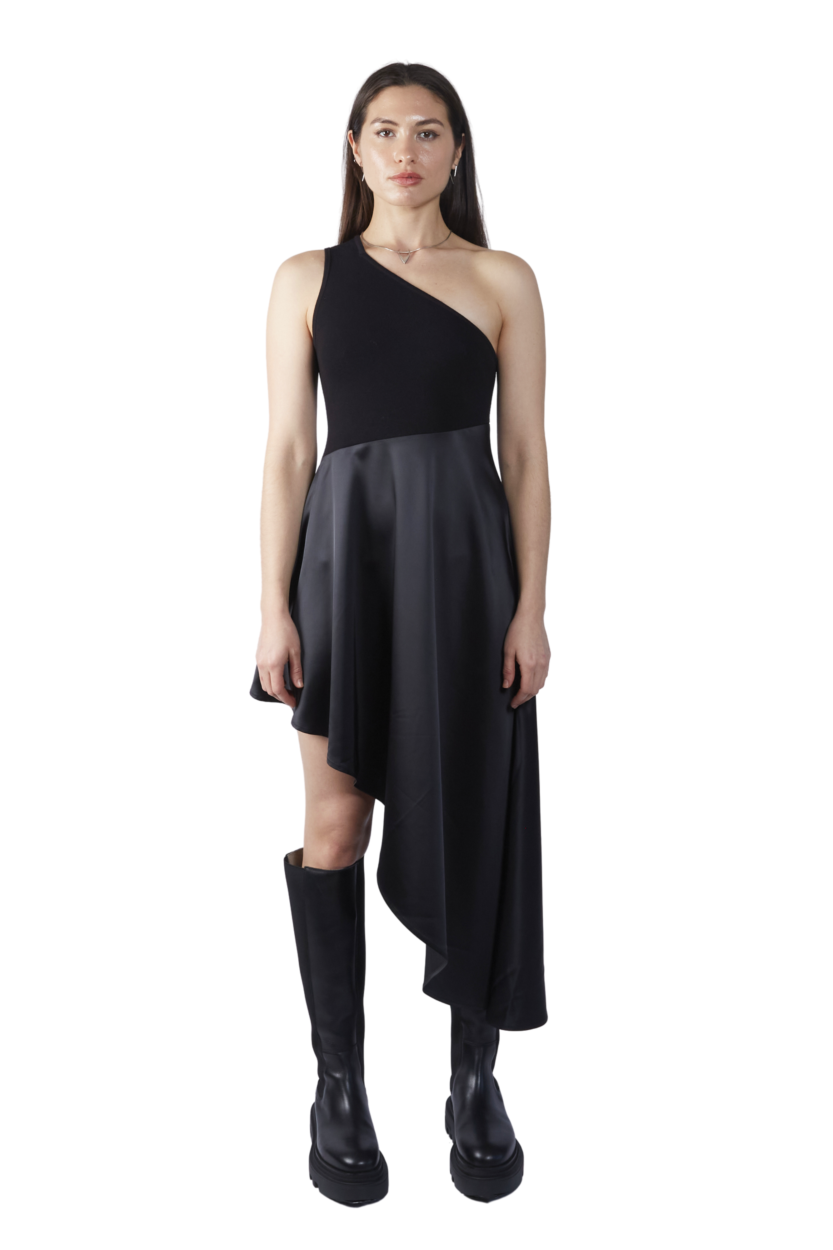 Knit/Satin Mix Media Wave Dress