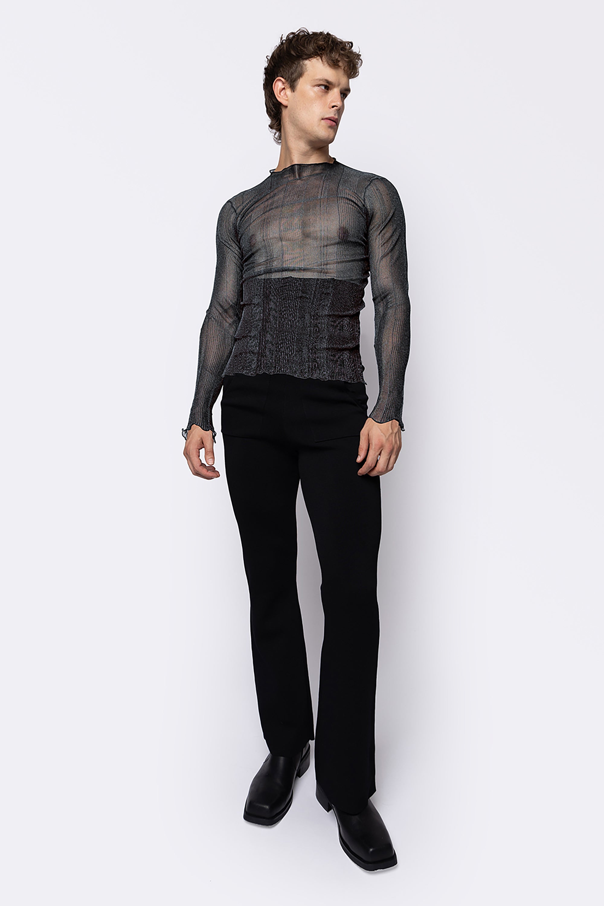 Sheer Knit Essential Top Black