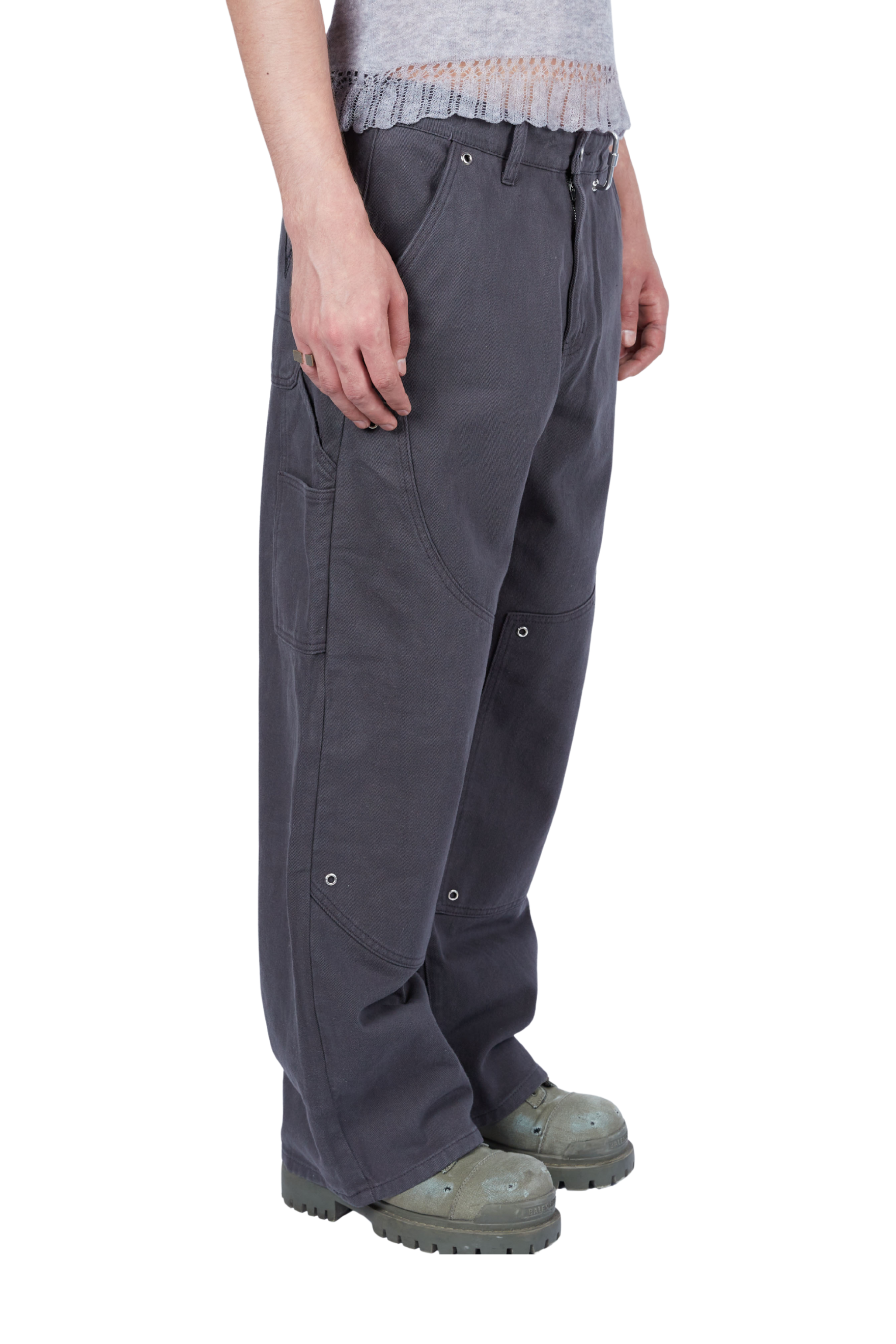 Grommeted Double Knee Carpenter Pants Grey