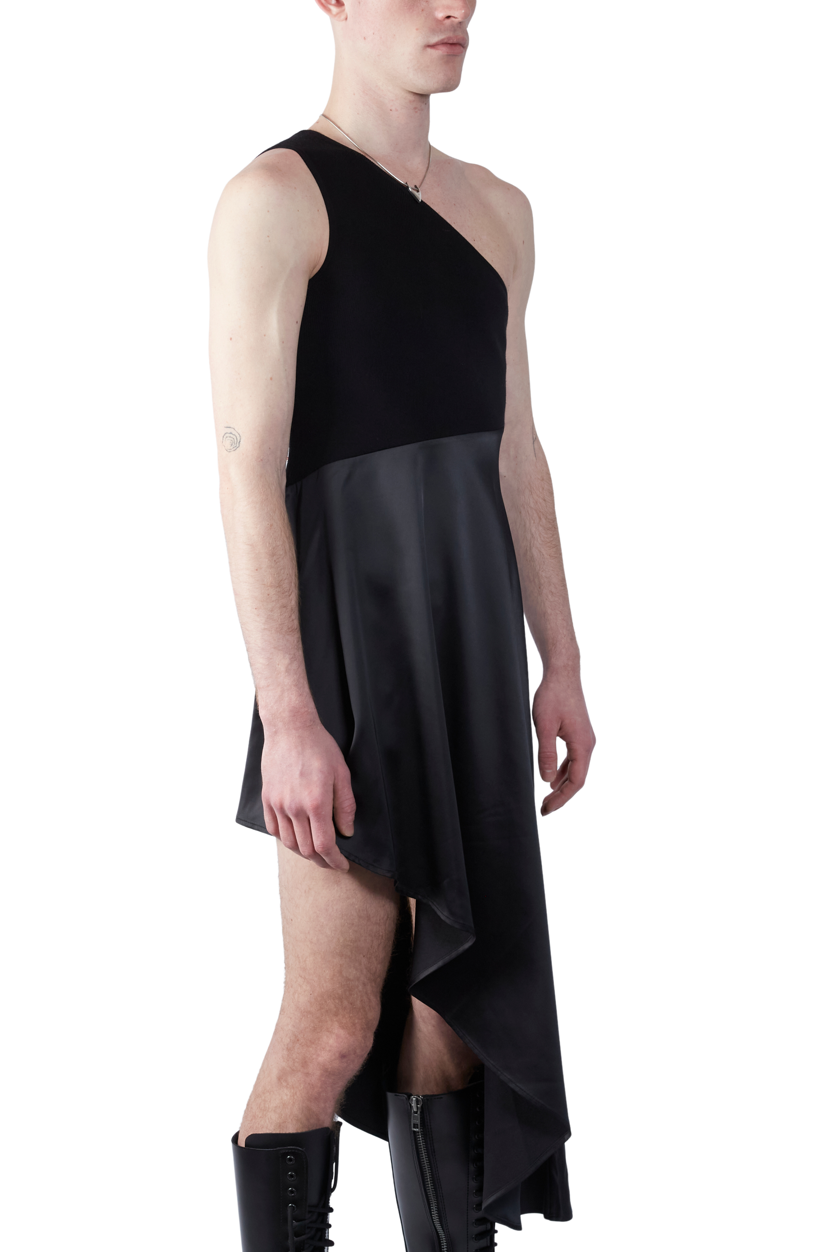 Knit/Satin Mix Media Wave Dress