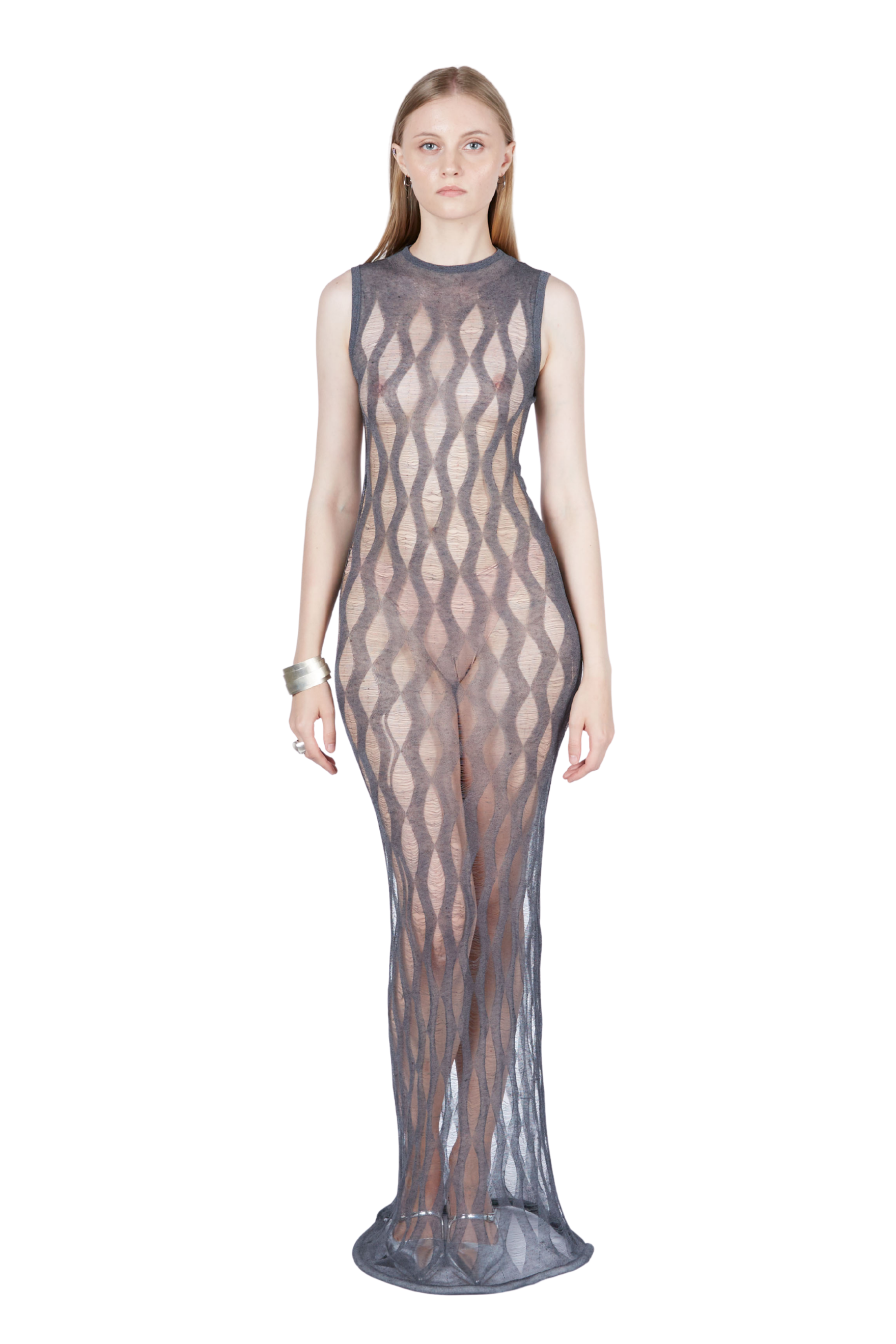 Diamond Ladder Stitch Sleeveless Dress Grey