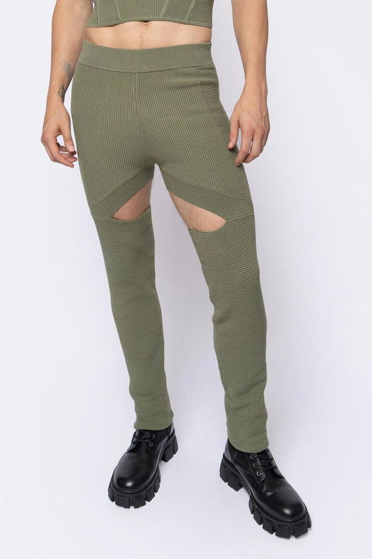 Ribbed Cut-Out Panel Pants