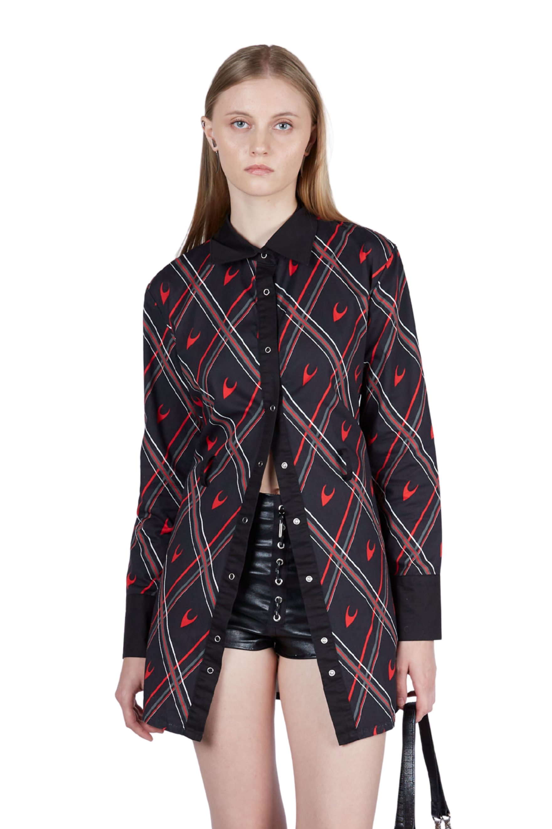 Plaid Print Cinching Long Sleeve Dress Shirt