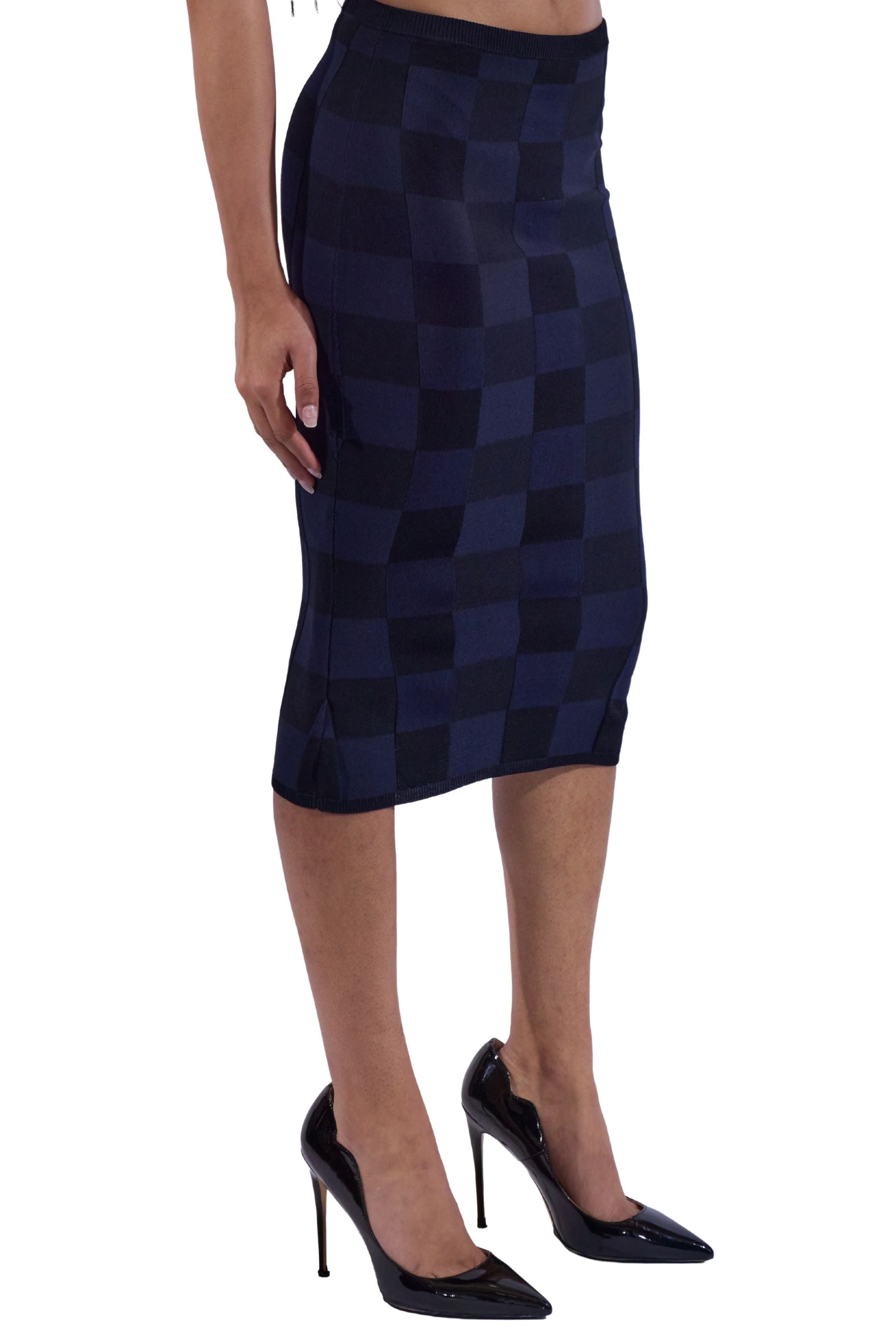 Checkered Knit Midi Skirt