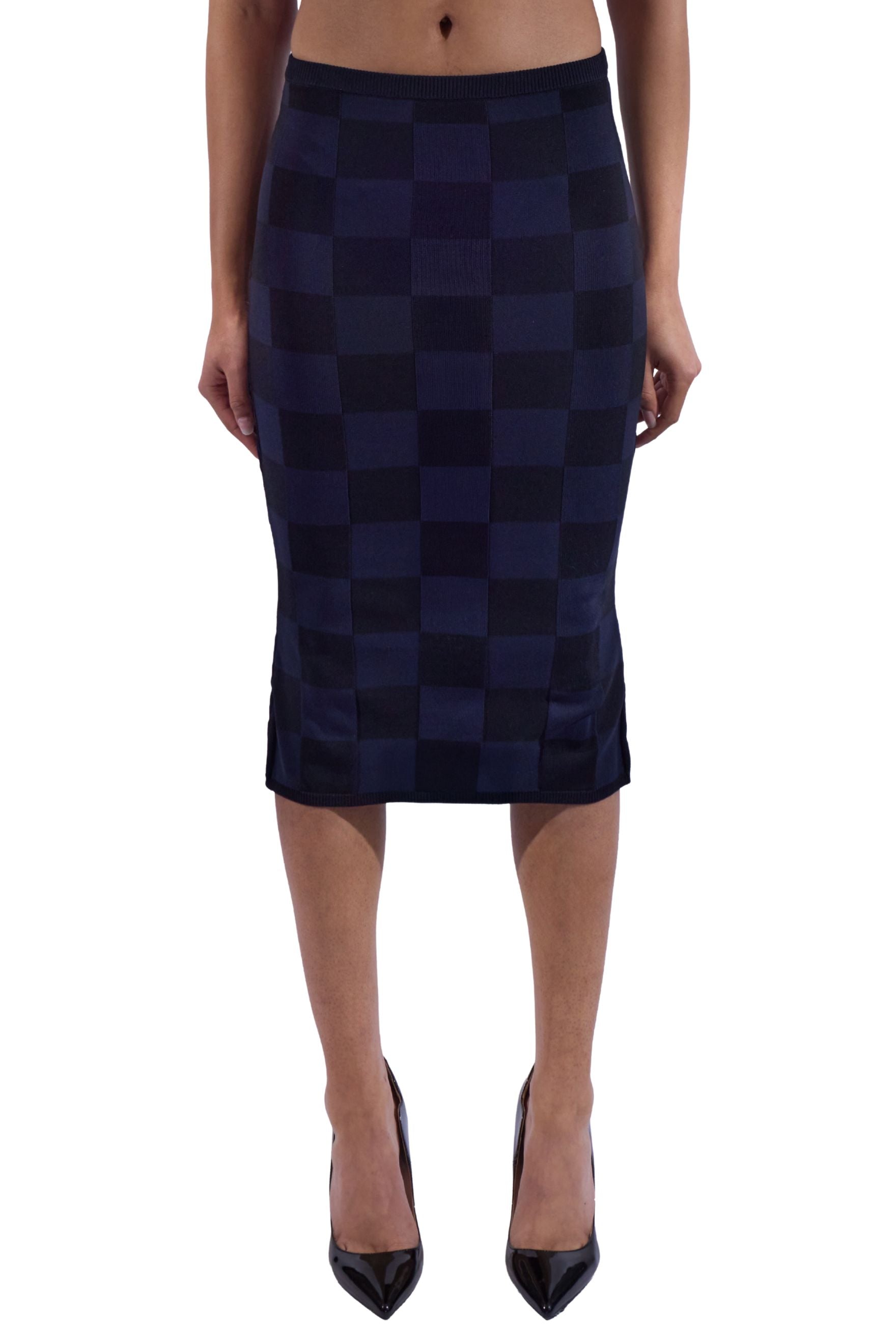 Checkered Knit Midi Skirt