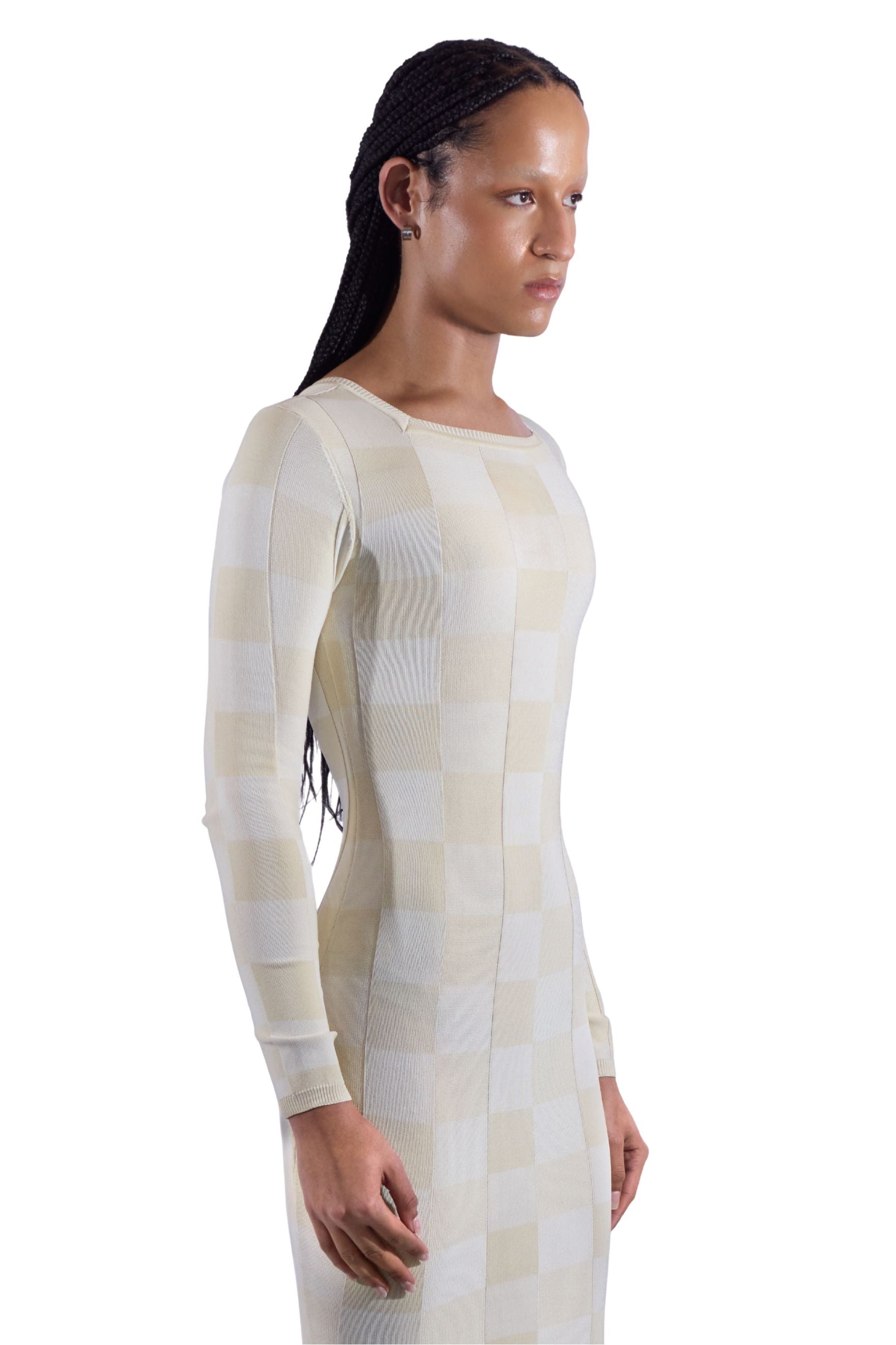 Checkered Long Sleeve Knit Gown