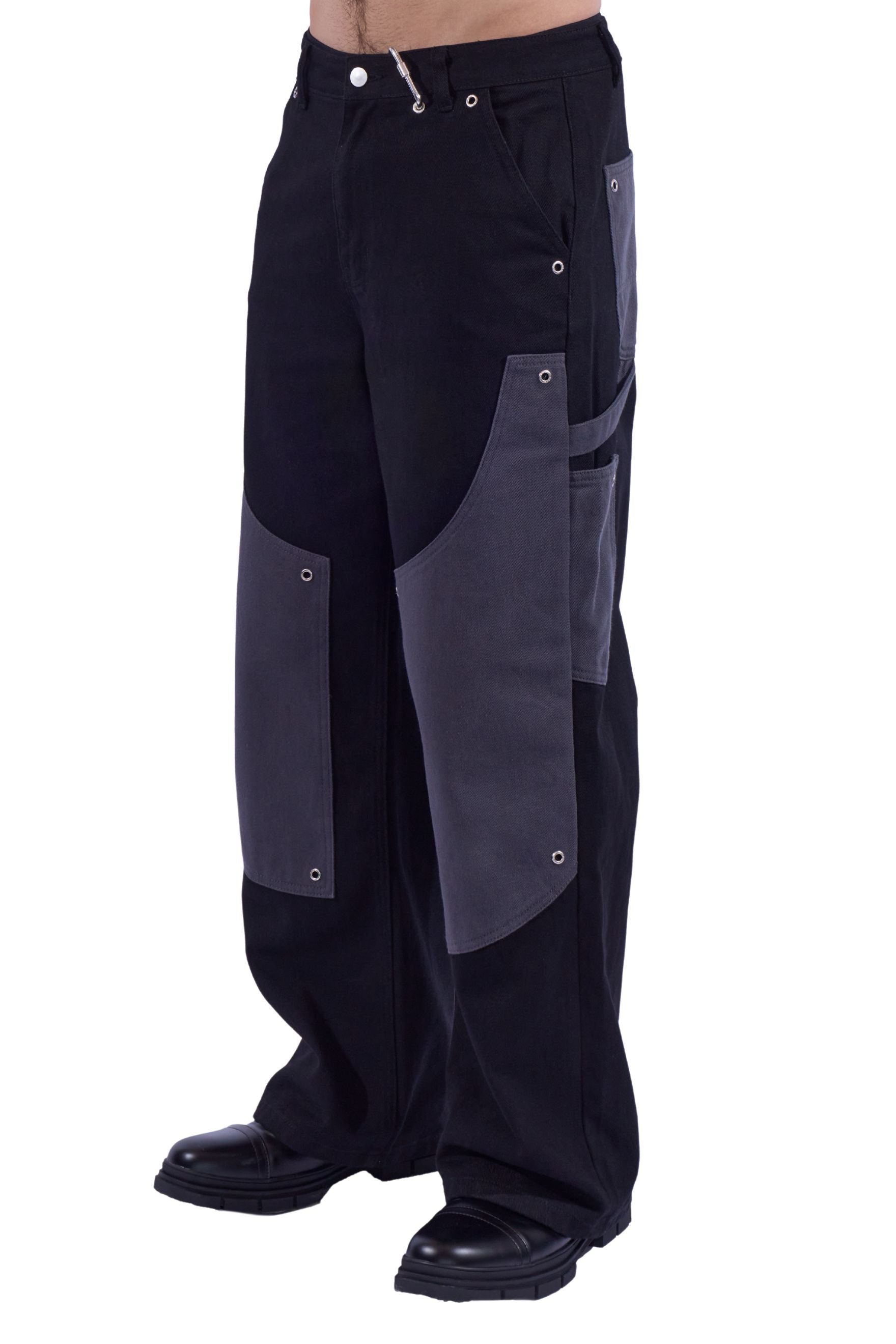 Contrasting Grommeted Double Knee Carpenter Pants