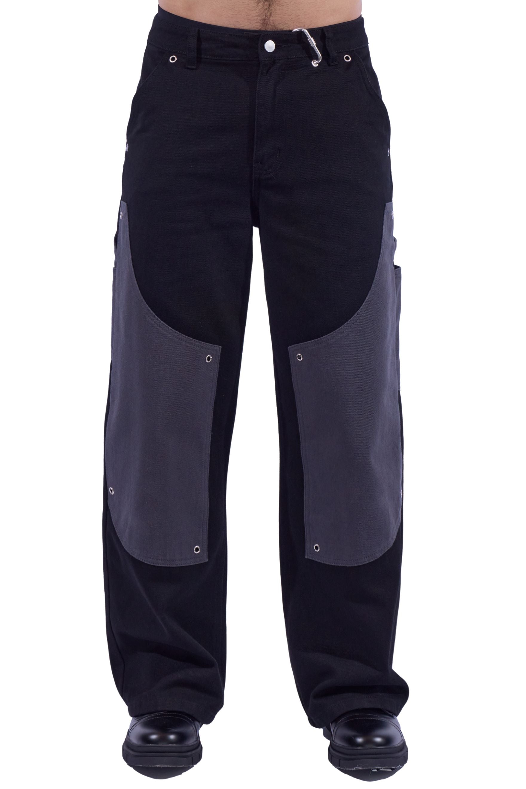 Contrasting Grommeted Double Knee Carpenter Pants